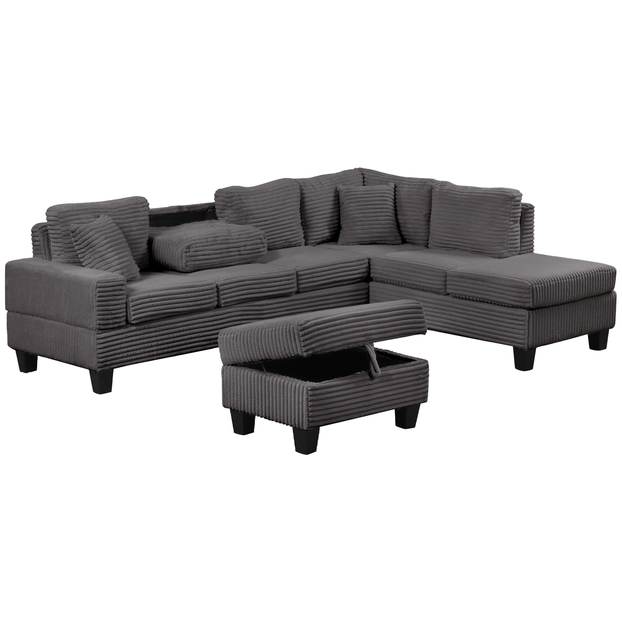 ComfyNest Sectional With Storage Ottoman