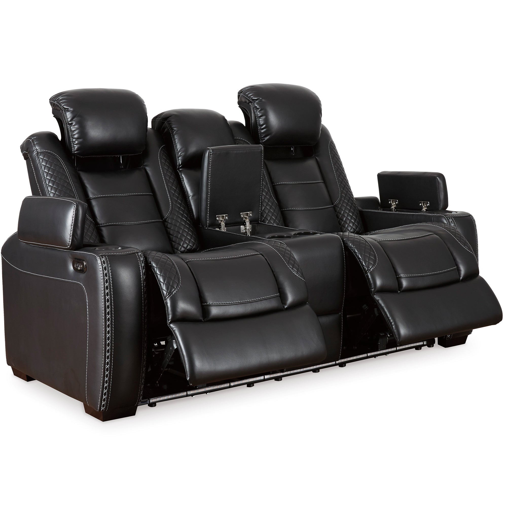 Party Time Dual Power Reclining Loveseat with Console in Black