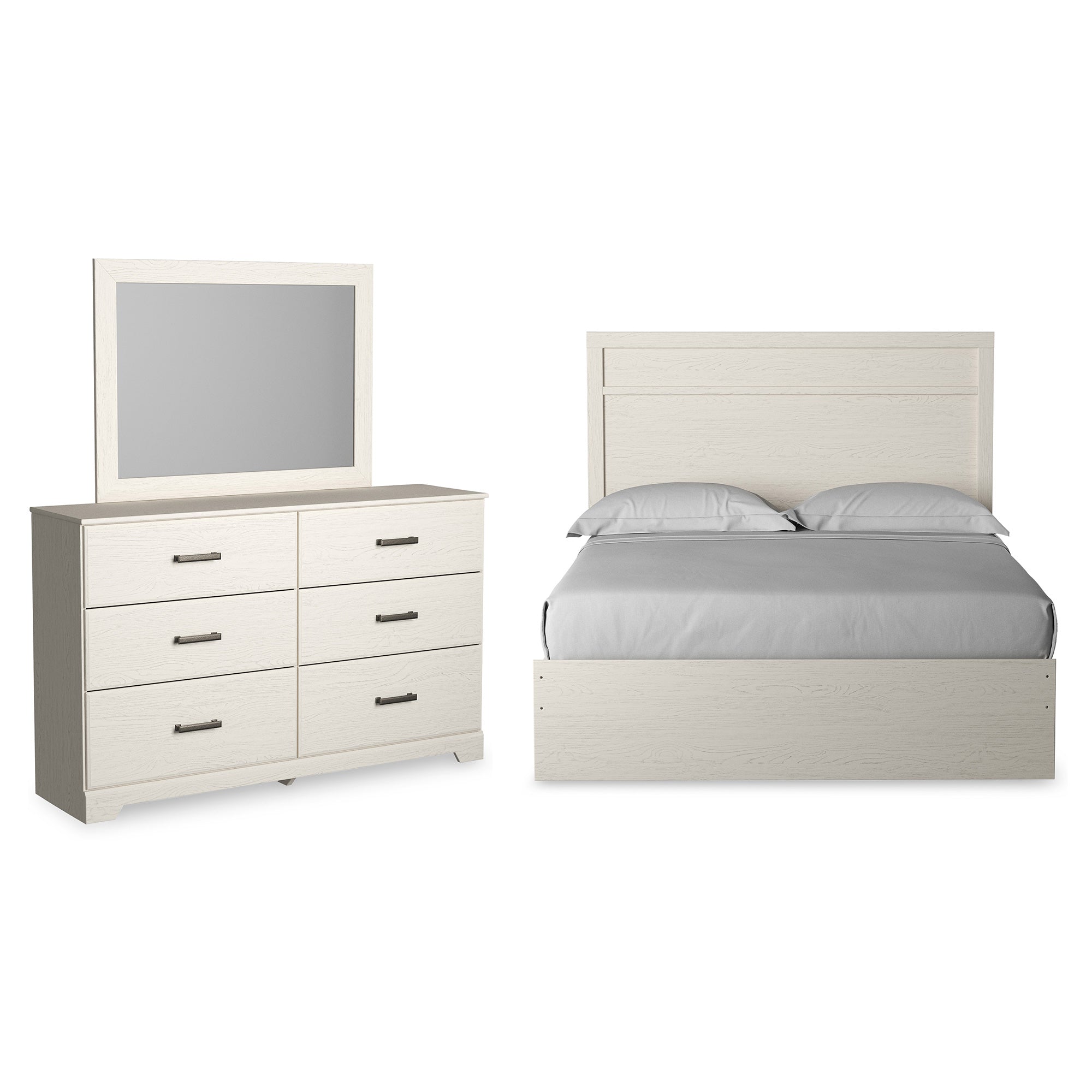 Stelsie King Panel Bed with Mirrored Dresser