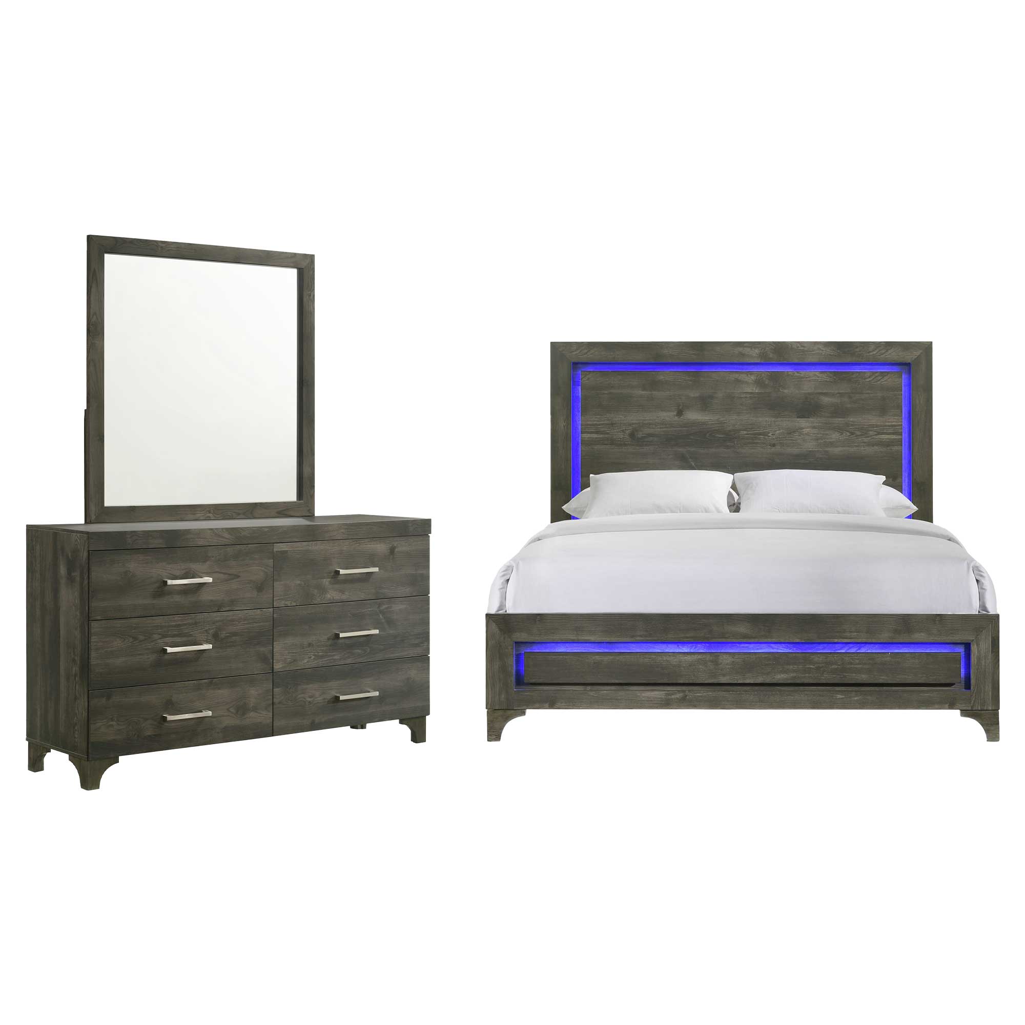 Zendaya Queen Panel Bed with Mirrored Dresser