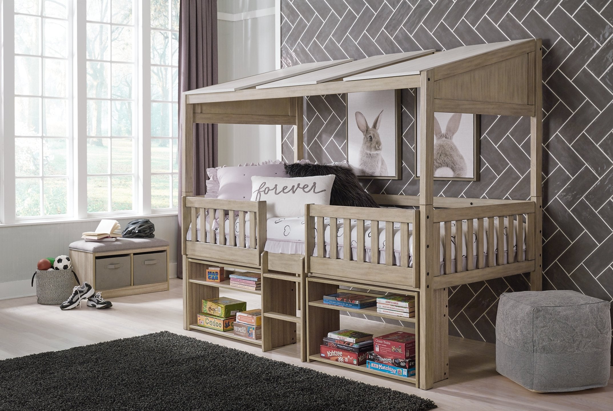 Wrenalyn Twin Loft Bed with Under Bed Bookcase