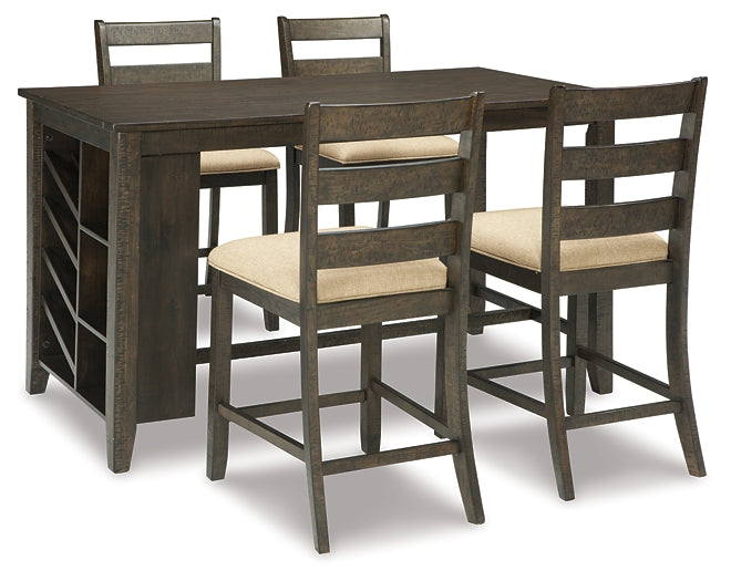 Rokane Counter Height Dining Table and 4 Barstools