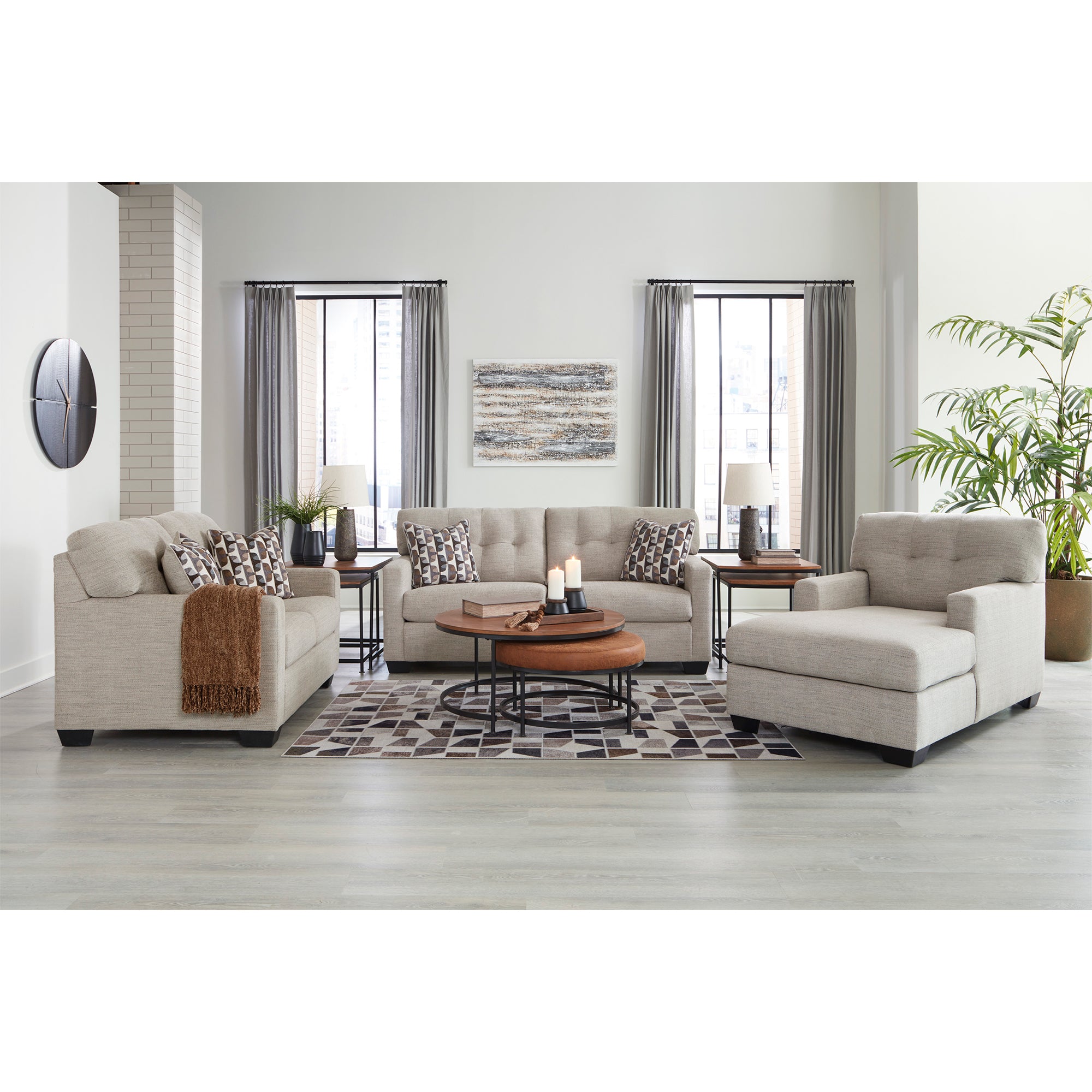 Cozy Mahoney Sofa and Loveseat in pebble, designed for comfort and style in Milwaukee living rooms
