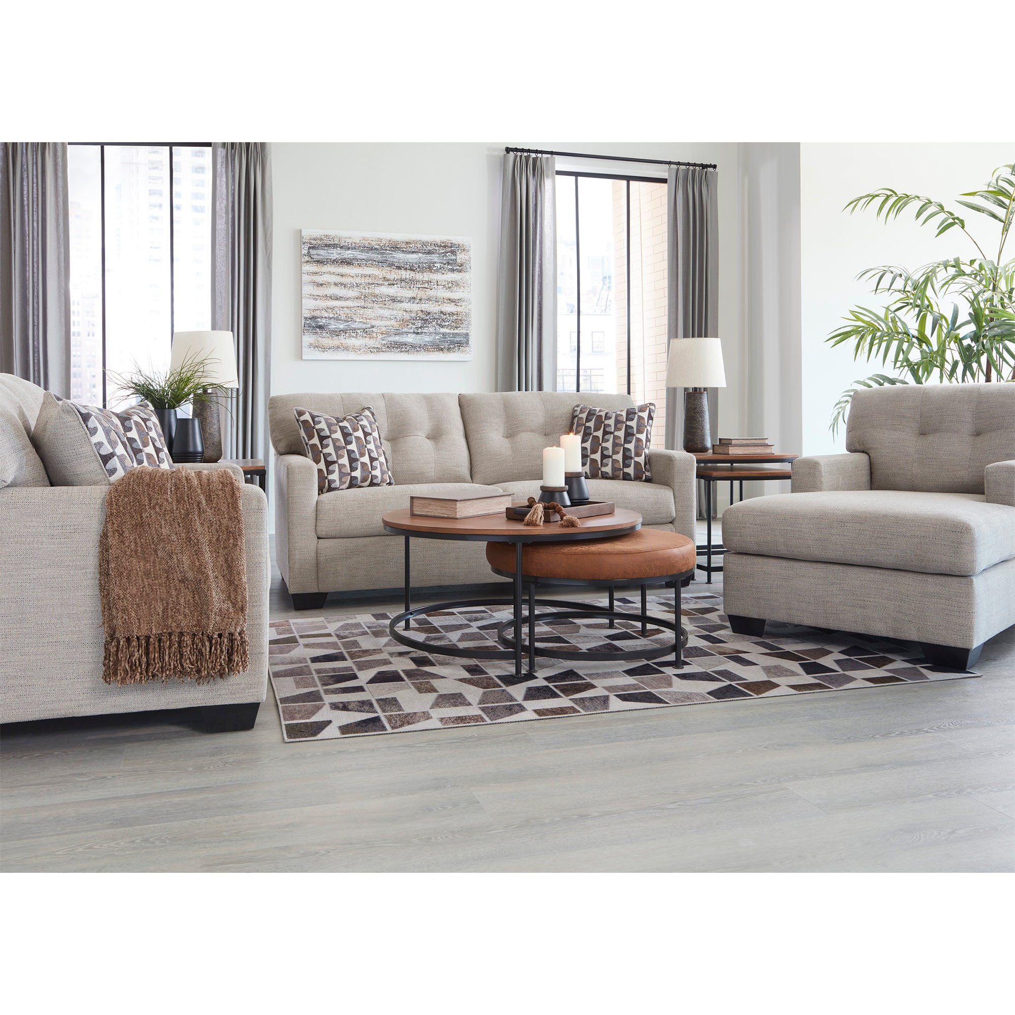 Pebble Mahoney Sofa and Loveseat with plush upholstery, great for family rooms in Milwaukee