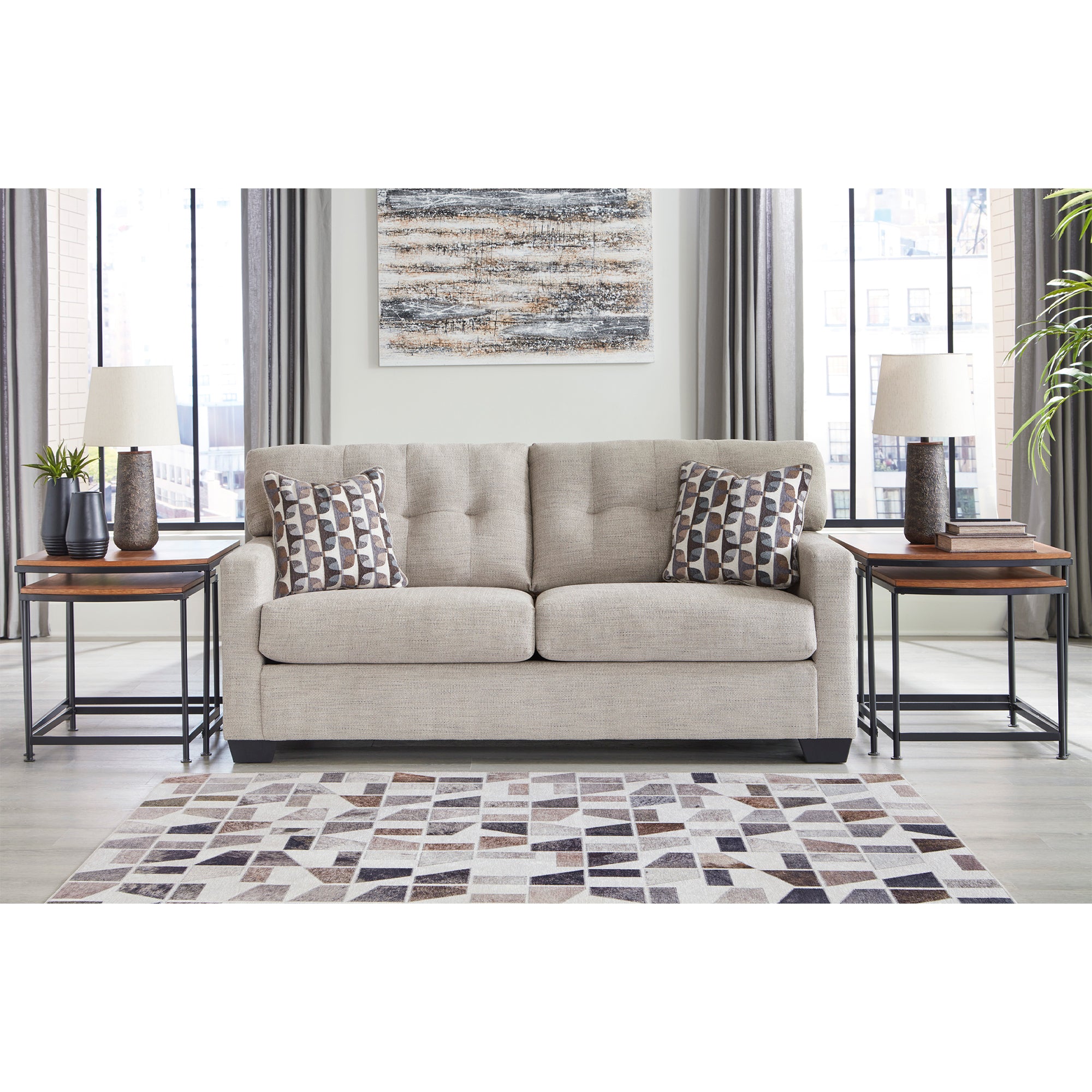 Stylish Mahoney Sofa in pebble gray, featuring deep, comfortable seating - perfect for Milwaukee living spaces