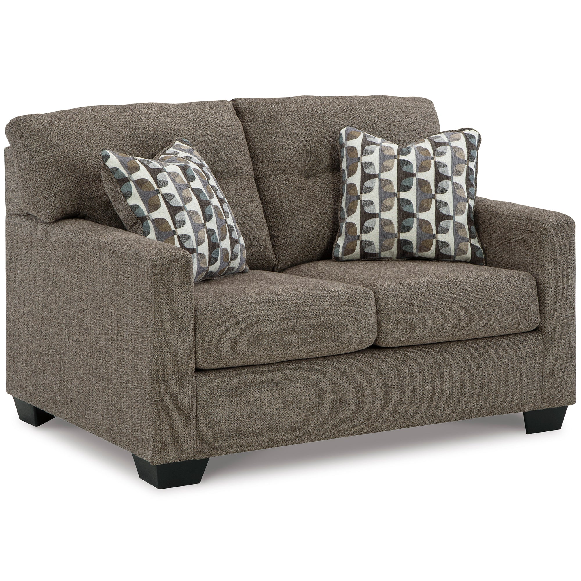 Compact and luxurious Mahoney Loveseat in chocolate, great for adding warmth to any room