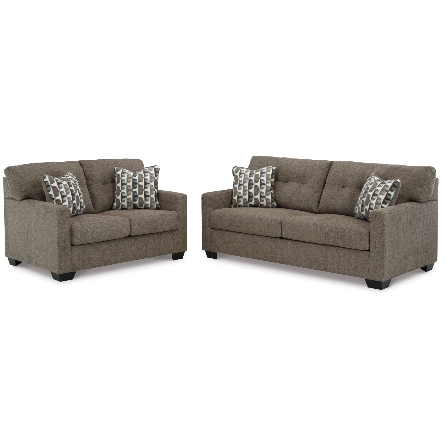 Elegant Mahoney Sofa and Loveseat set in rich chocolate color, perfect for a refined living room setup