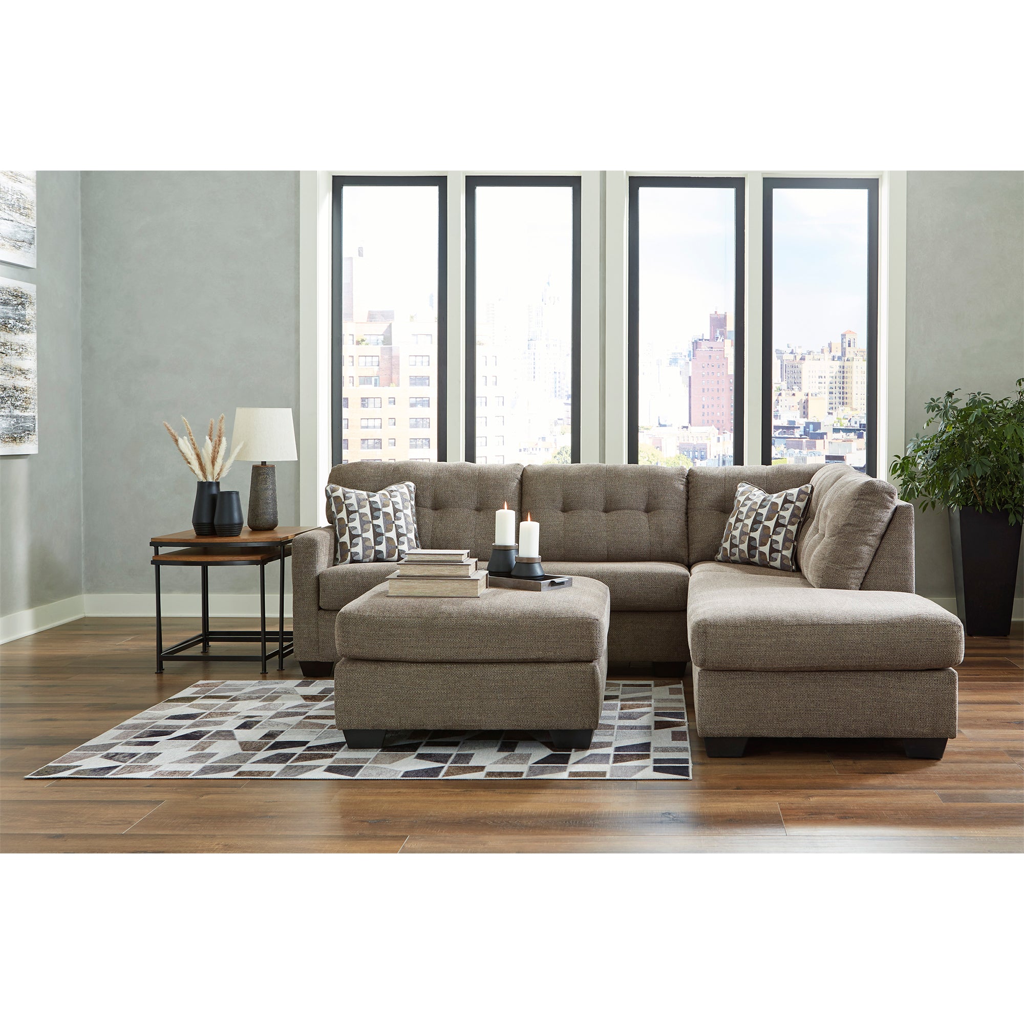 Plush and comfortable Mahoney 2-Piece Sectional in deep chocolate, designed for relaxation