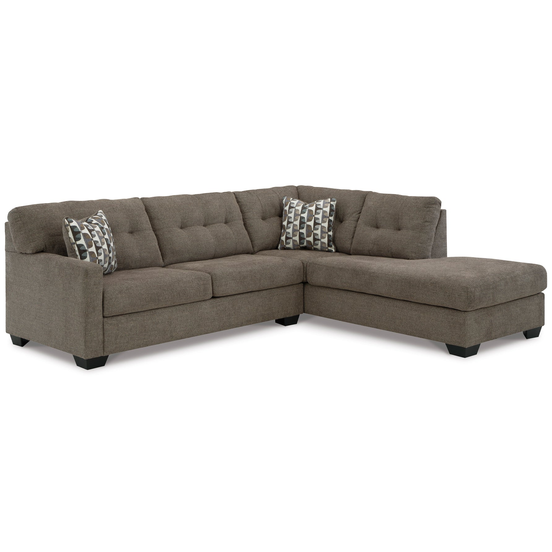 Mahoney 2-Piece Sectional with Chaise in rich chocolate color, ideal for elegant lounging spaces