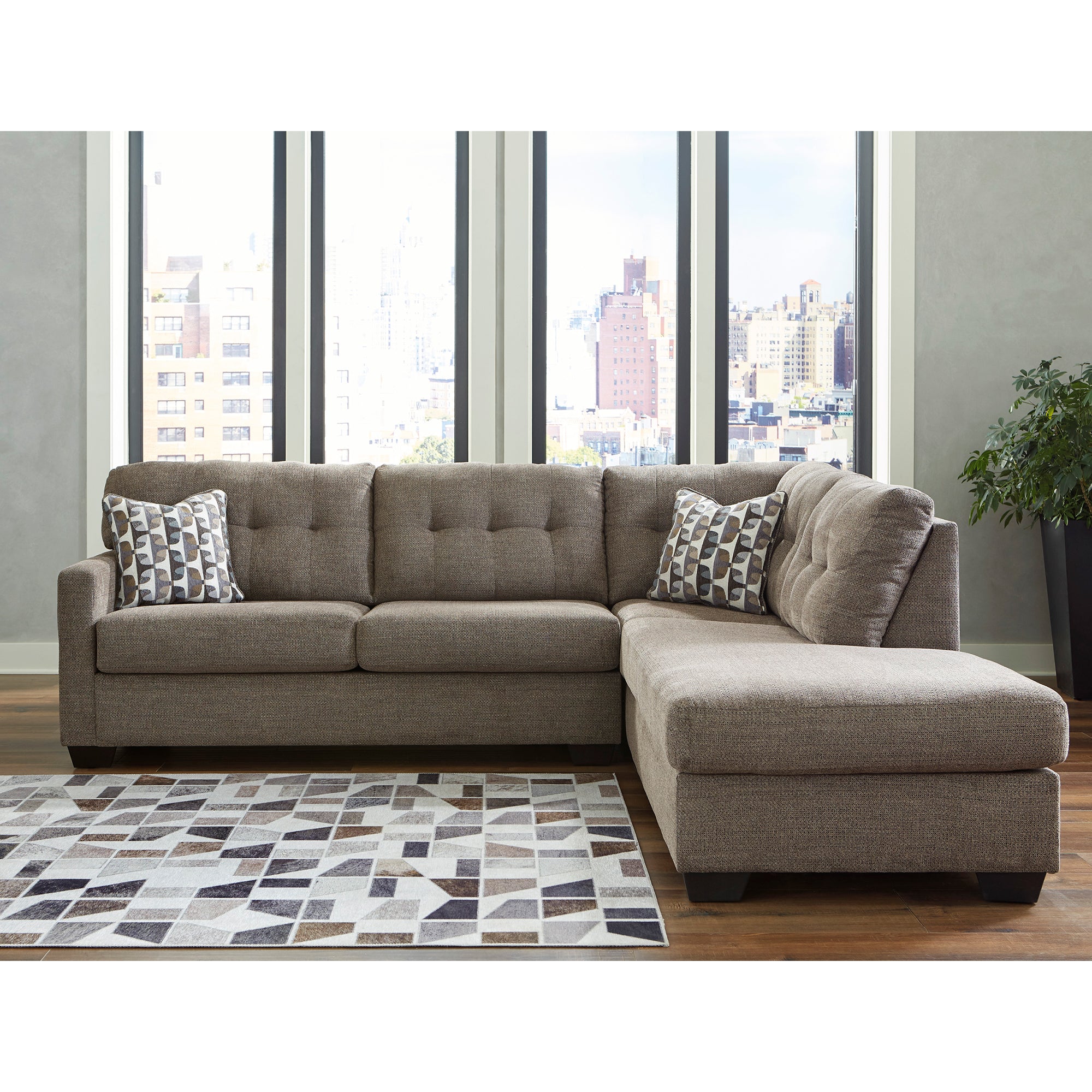 Luxurious chocolate-colored Mahoney Sectional with chaise, perfect for cozy evenings at home