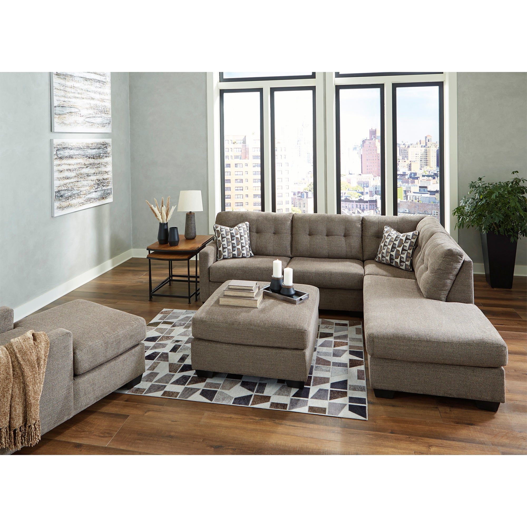 Sleek Mahoney Sectional with Chaise in chocolate, enhances the aesthetic of contemporary interiors