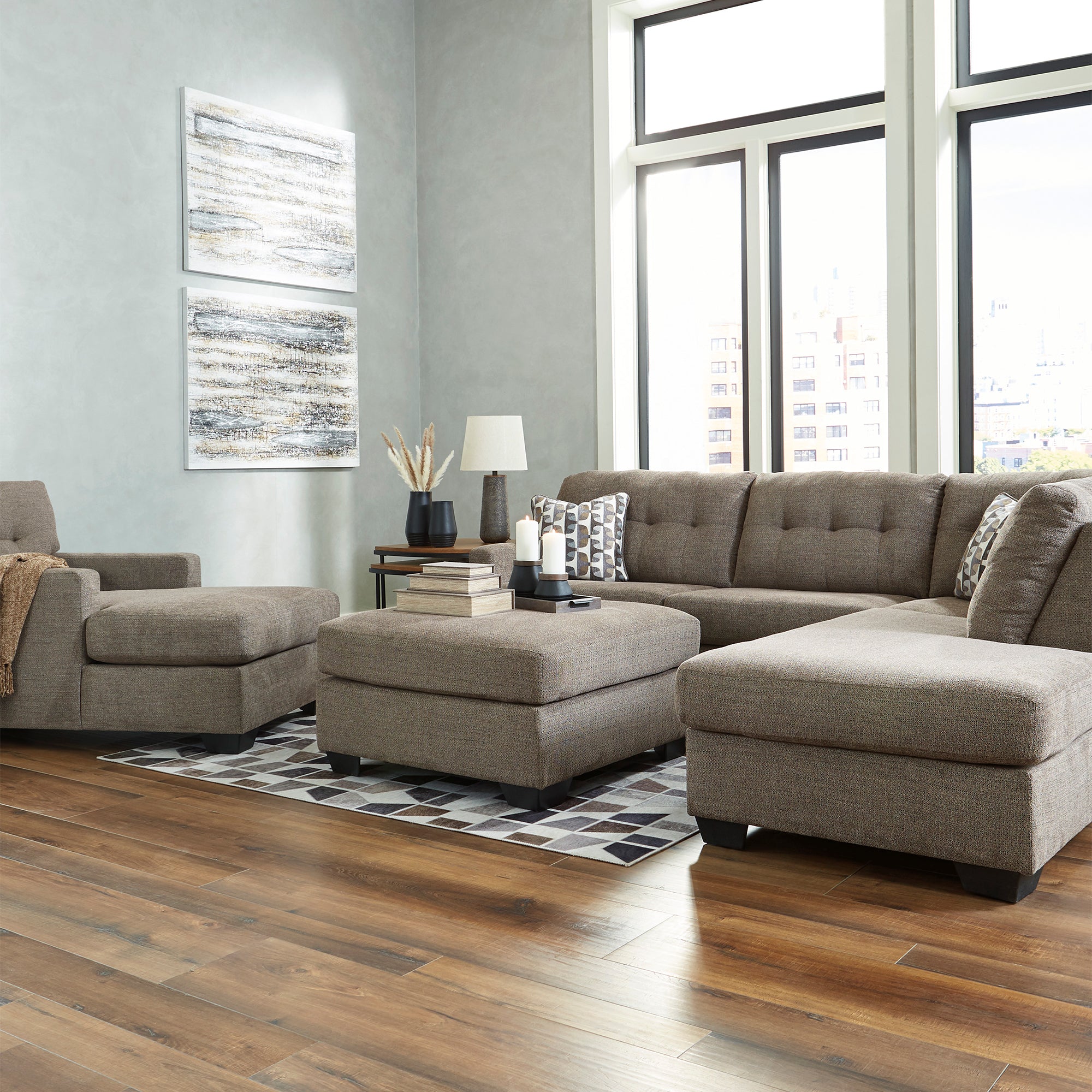 Inviting Mahoney 2-Piece Sectional with chaise in a warm chocolate hue, perfect for family rooms