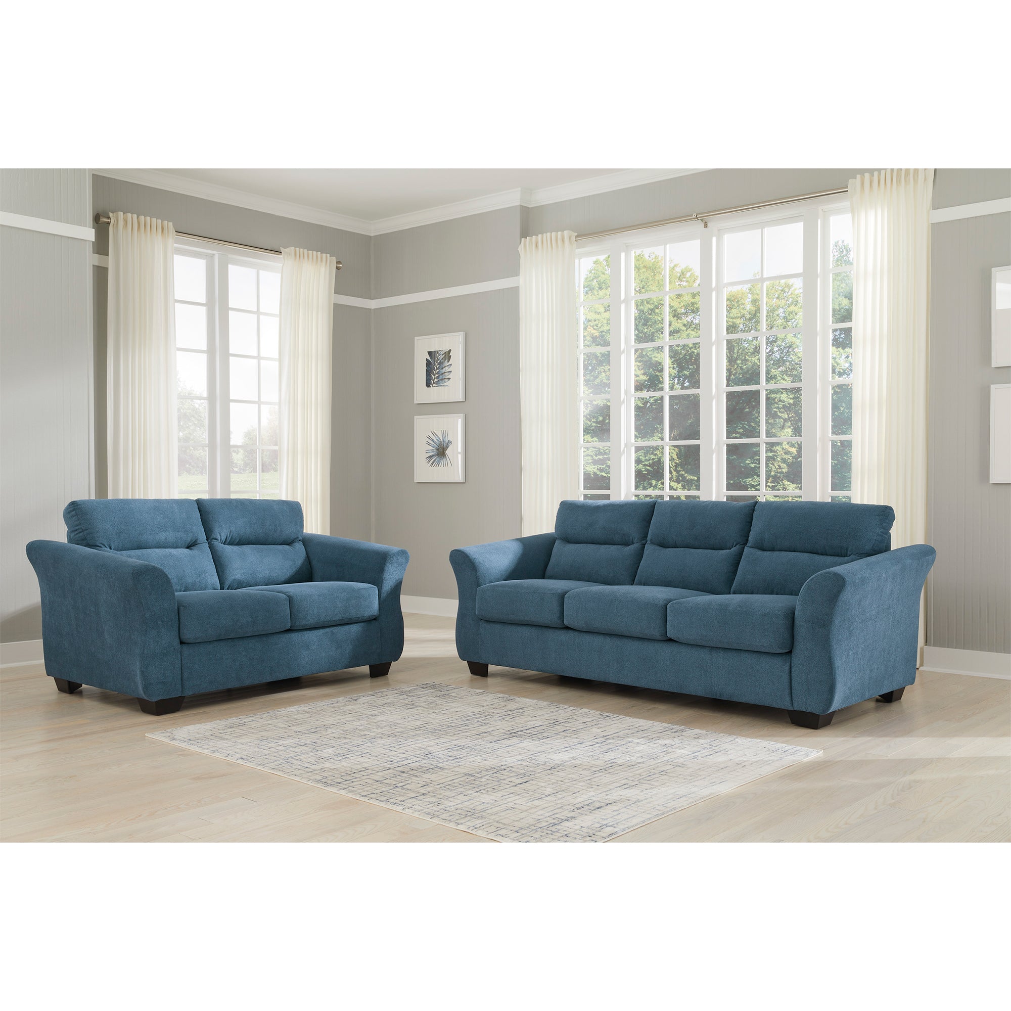 Miravel Sofa and Loveseat in Indigo Color