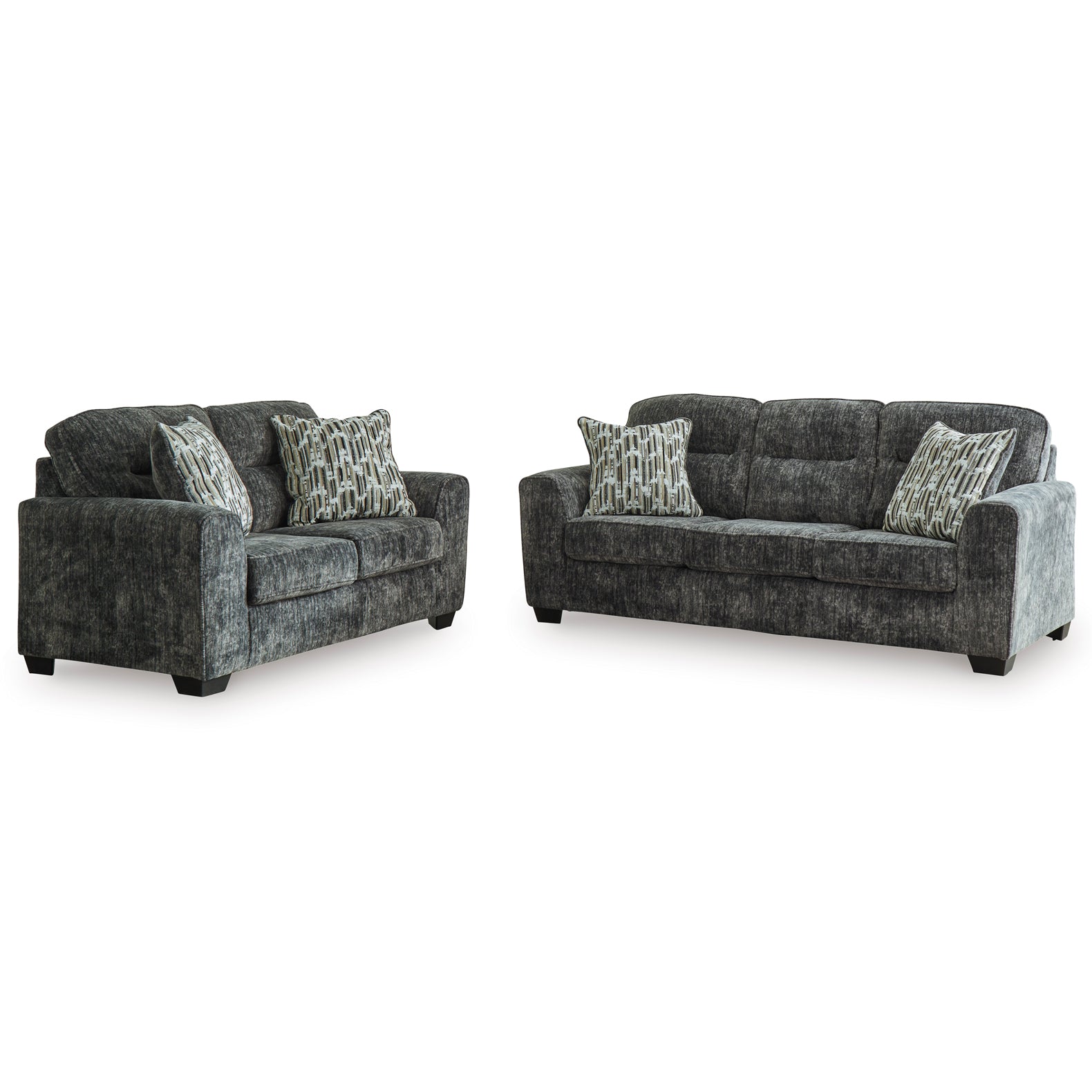 Lonoke Sofa and Loveseat in Gunmetal Color