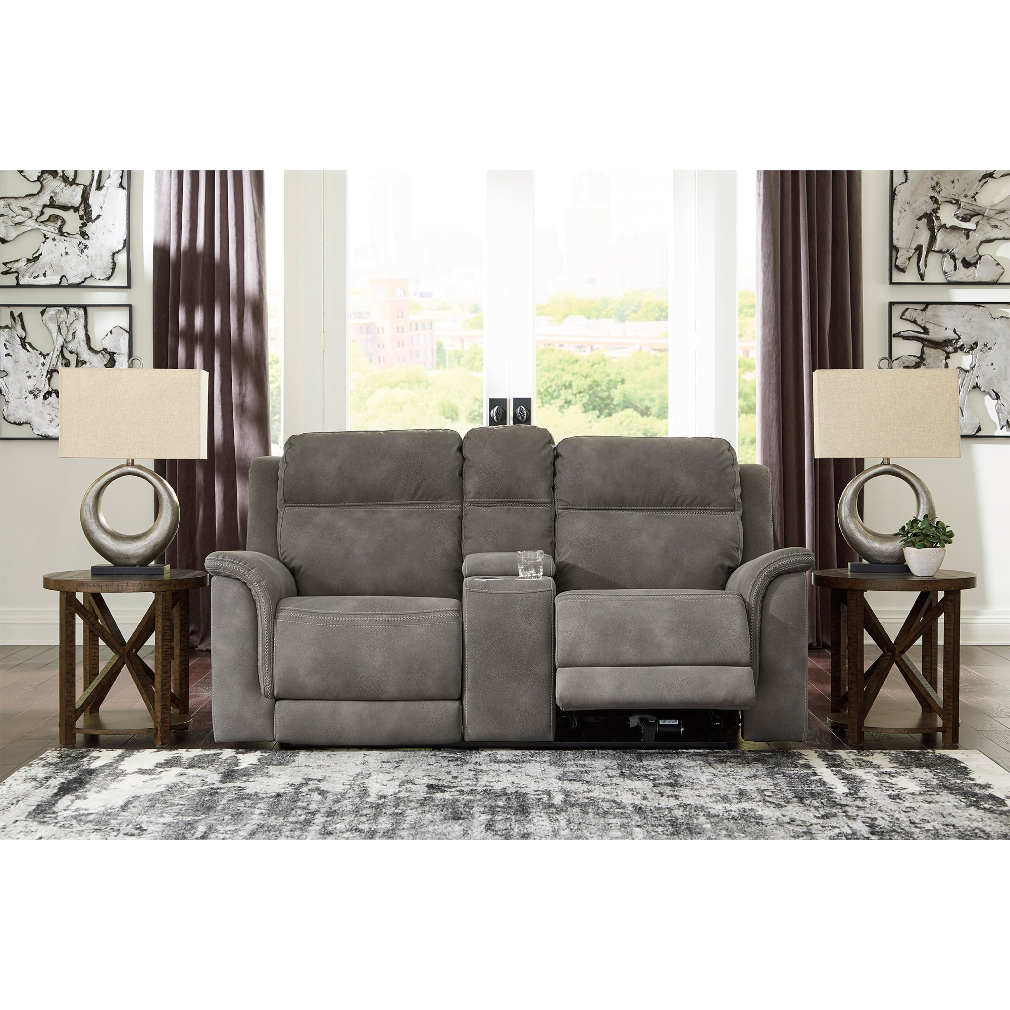 Next-gen Durapella Power Recliner Loveseat with Console and adjustable Headrest