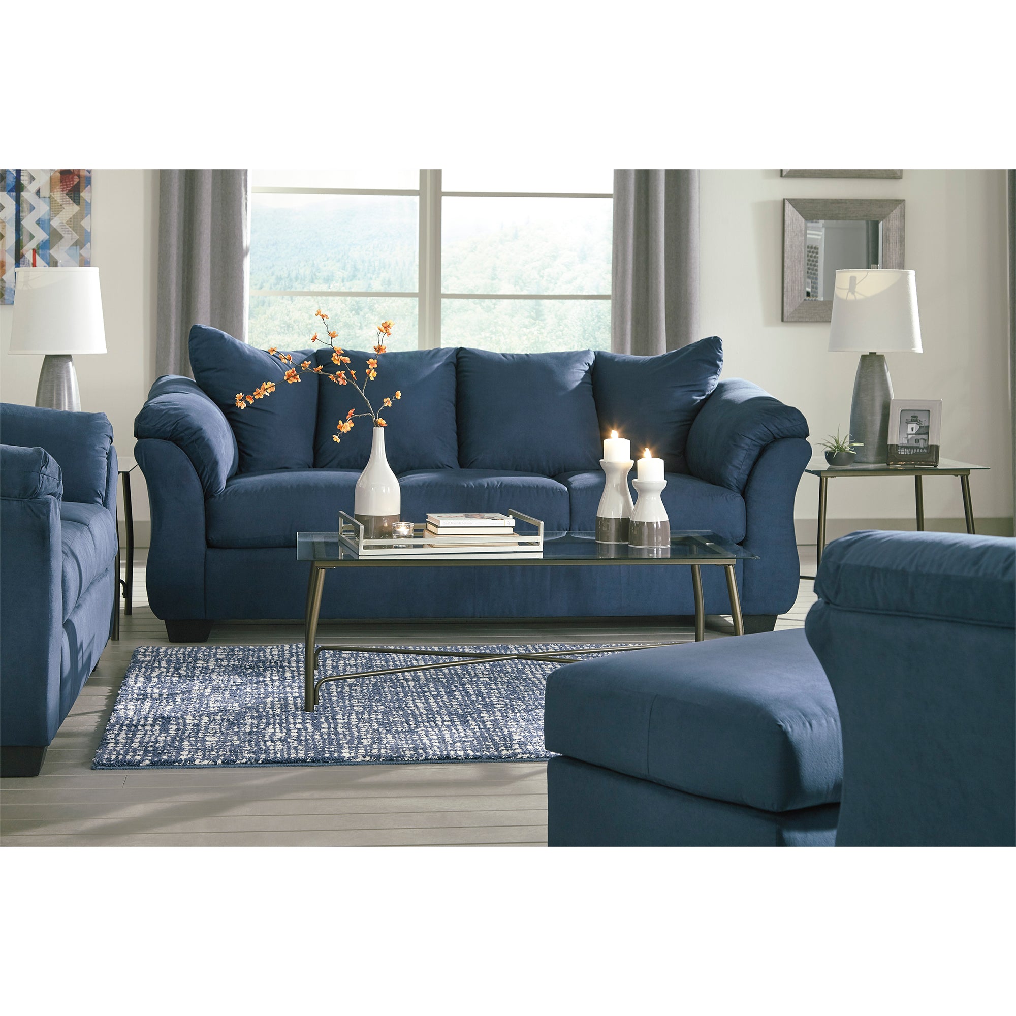 Darcy - Blue - Sofa and Loveseat