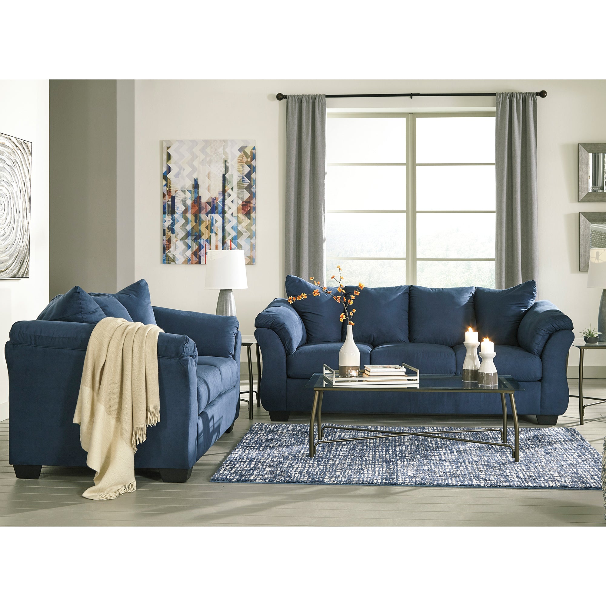 Darcy - Blue - Sofa and Loveseat