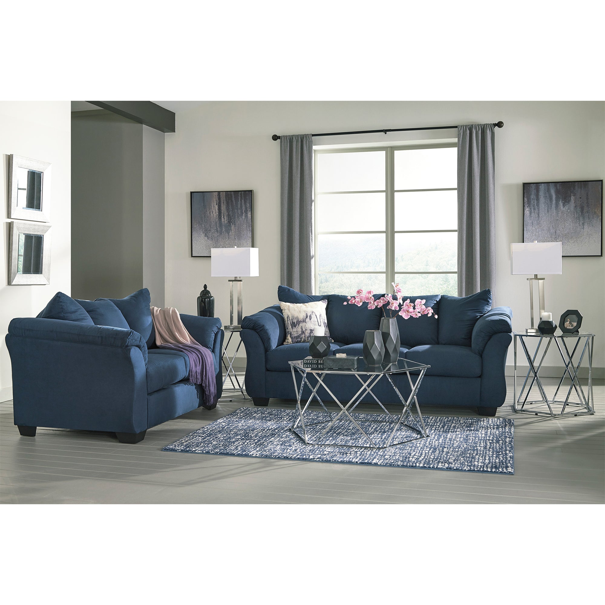 Darcy - Blue - Sofa and Loveseat