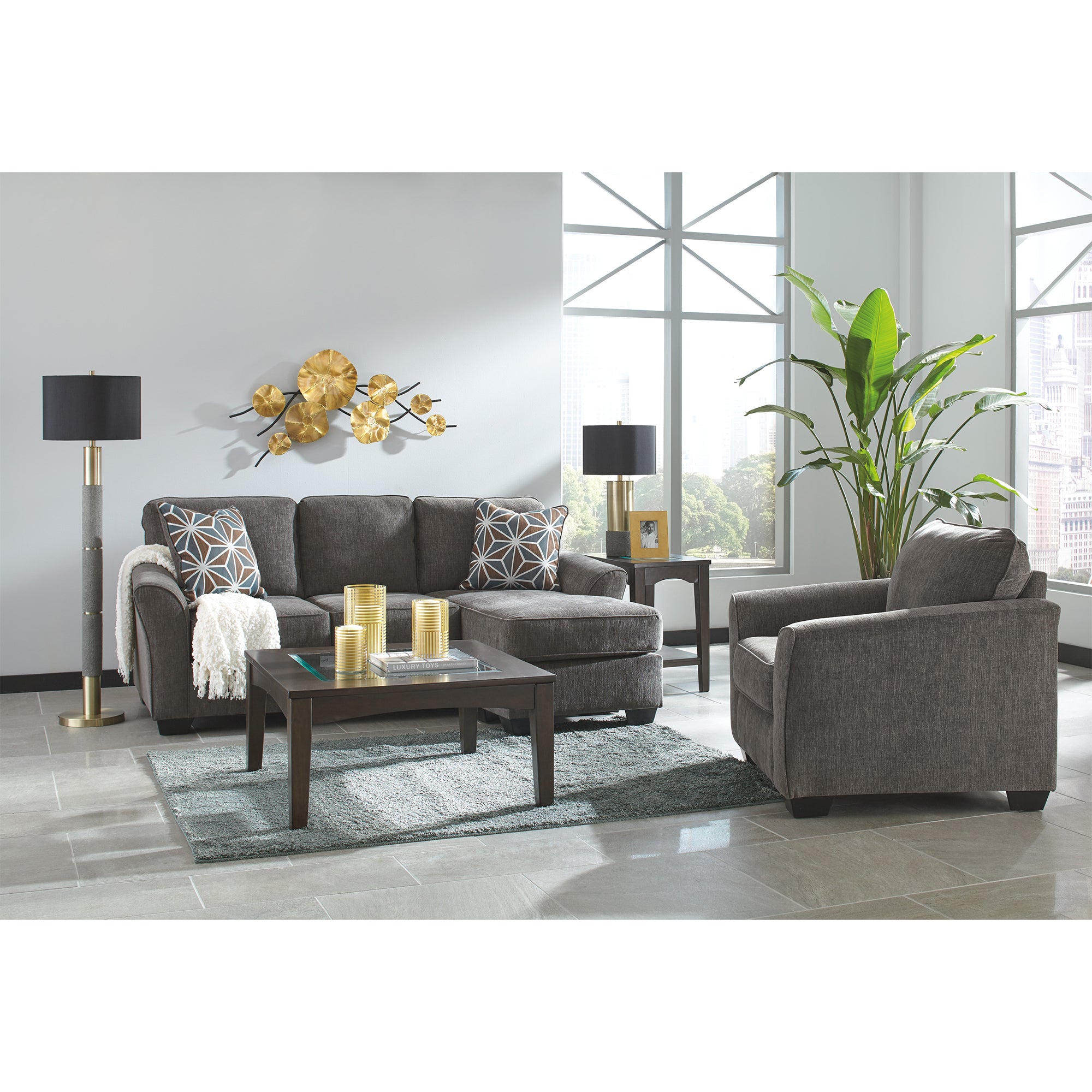 Brise Sofa Chaise and Chair in Slate Color
