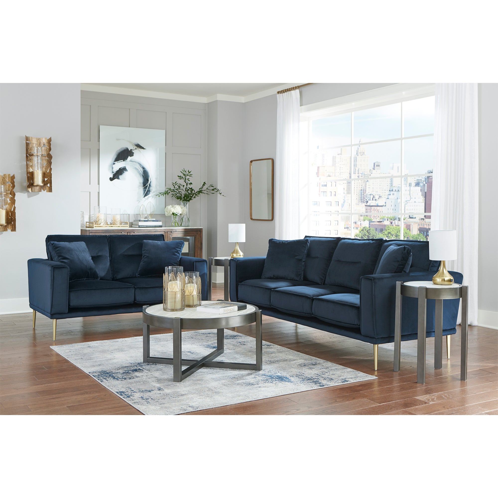 Macleary Sofa and Loveseat in Navy Color