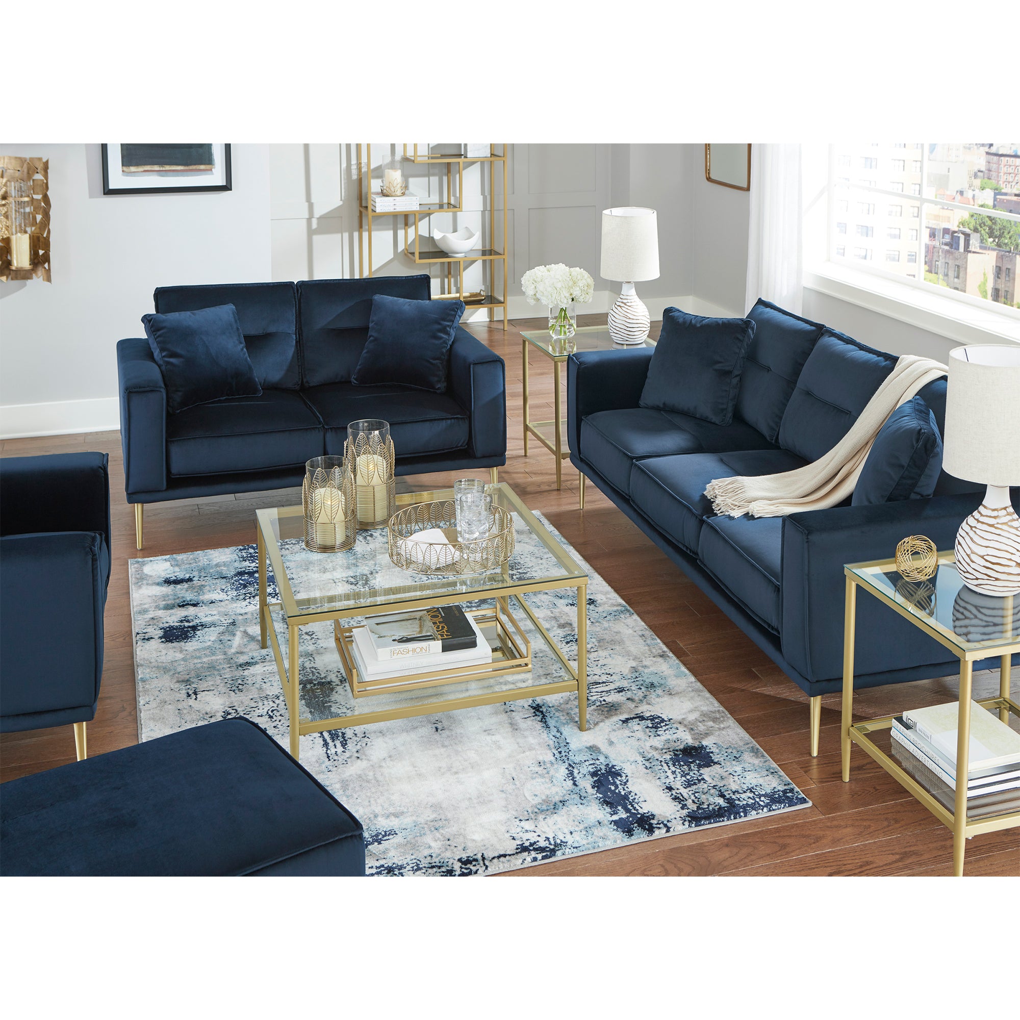 Macleary Sofa and Loveseat in Navy Color
