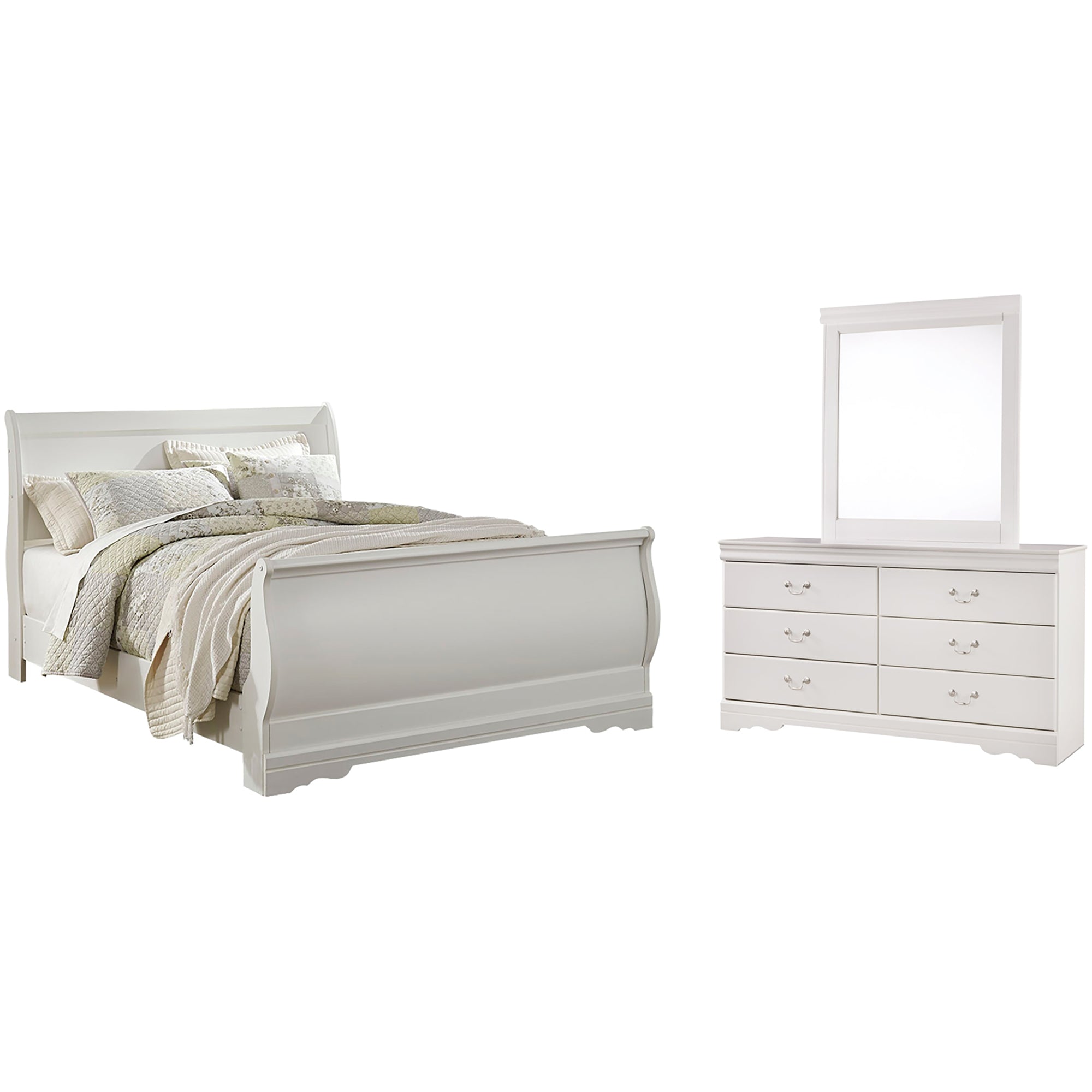 Anarasia Queen Sleigh Bed with Mirrored Dresser