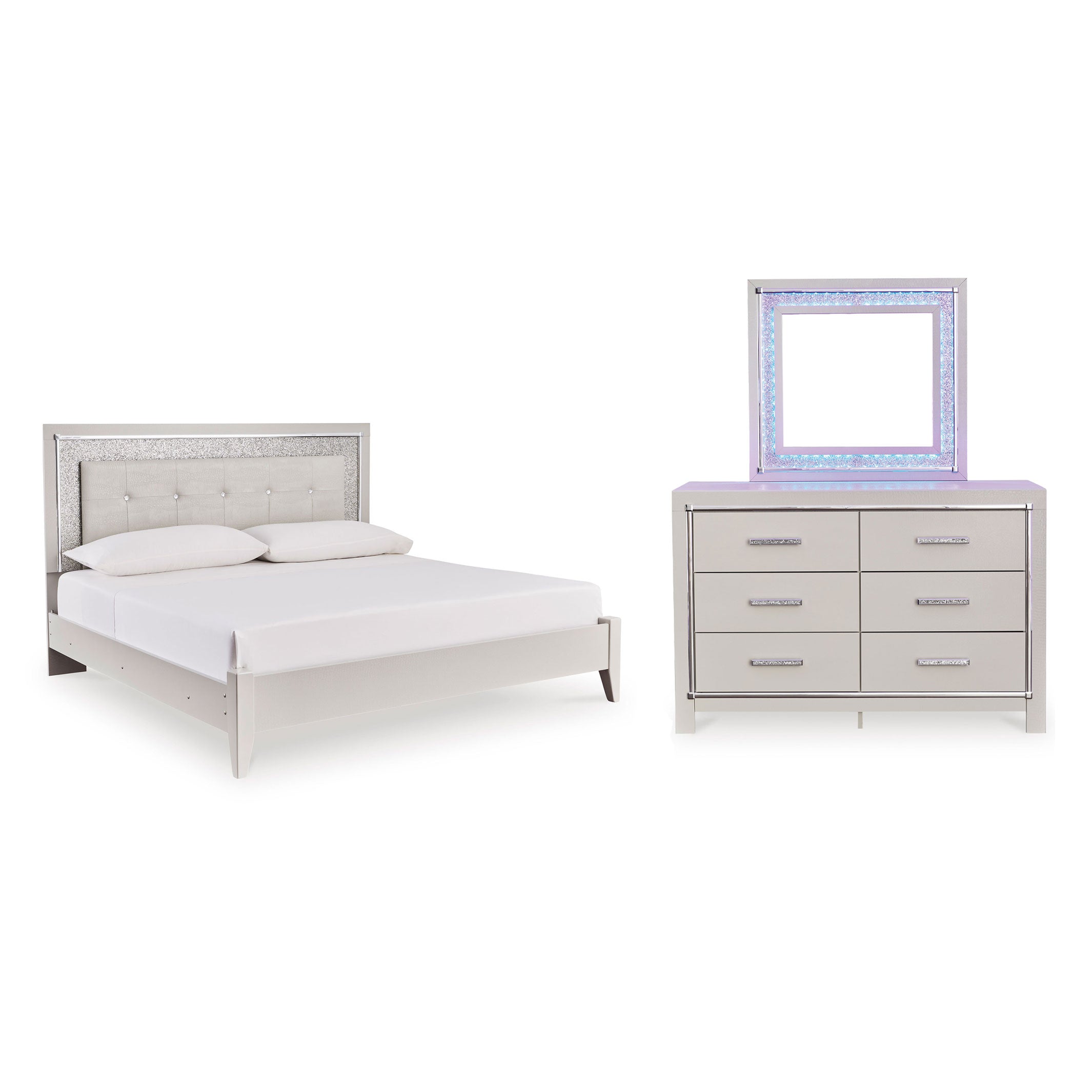 Zyniden Queen Panel Bed with Mirrored Dresser