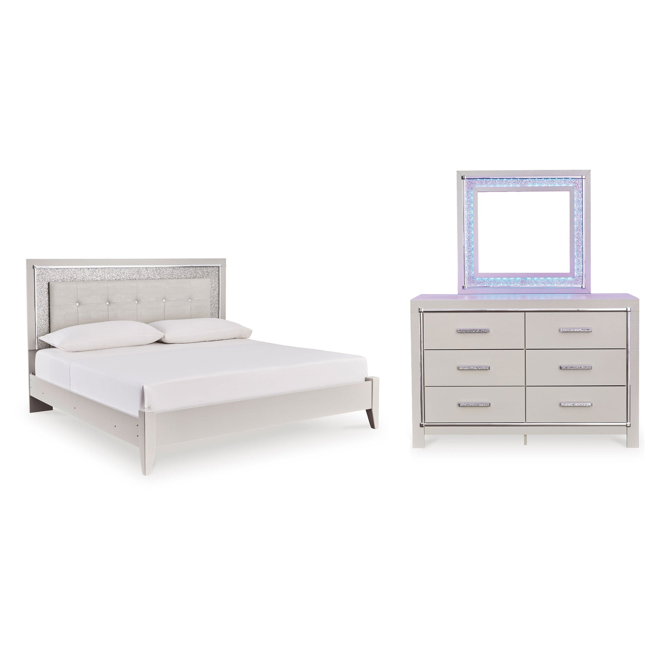 Zyniden Full Panel Bed with Mirrored Dresser