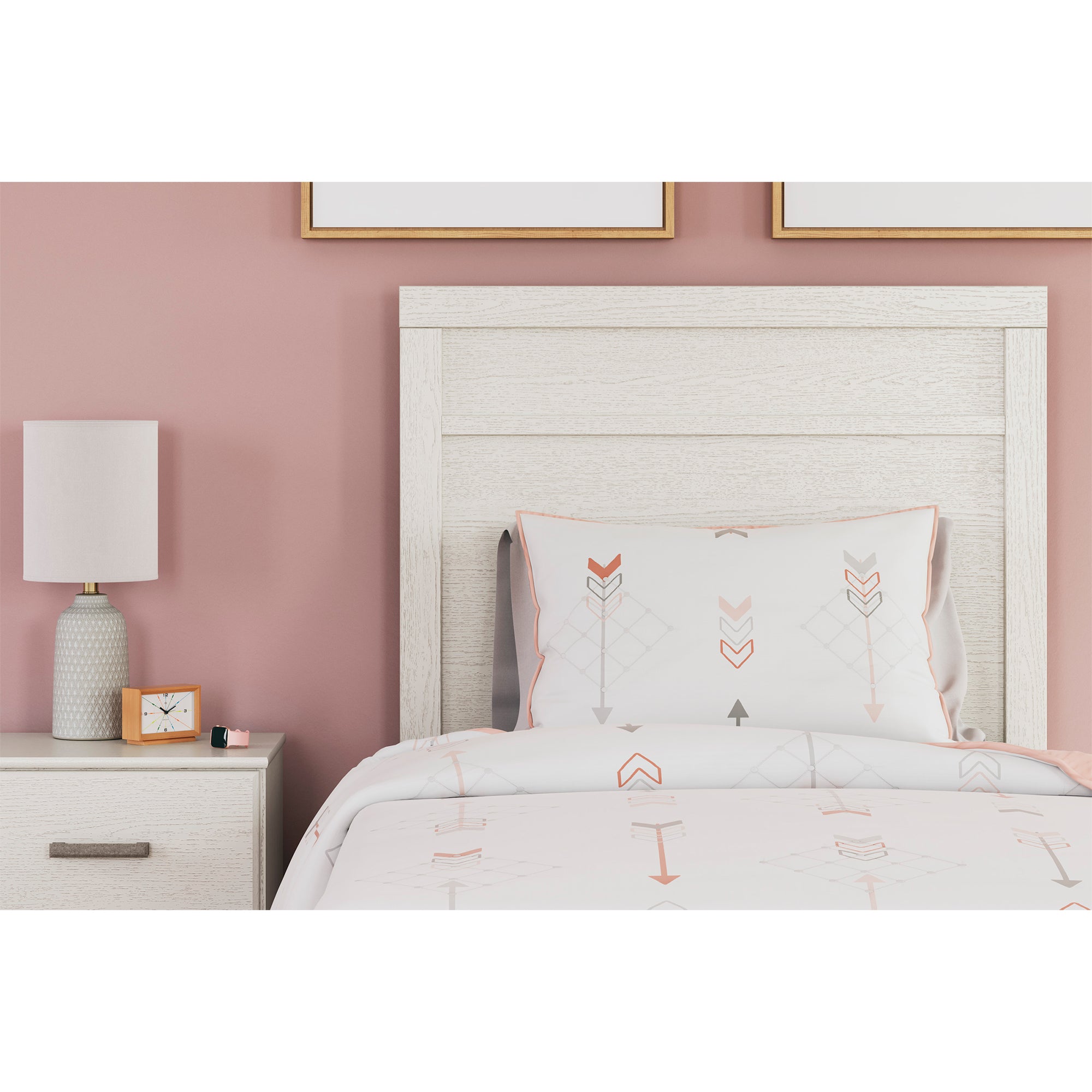 Stelsie Twin Panel Bed with Mirrored Dresser