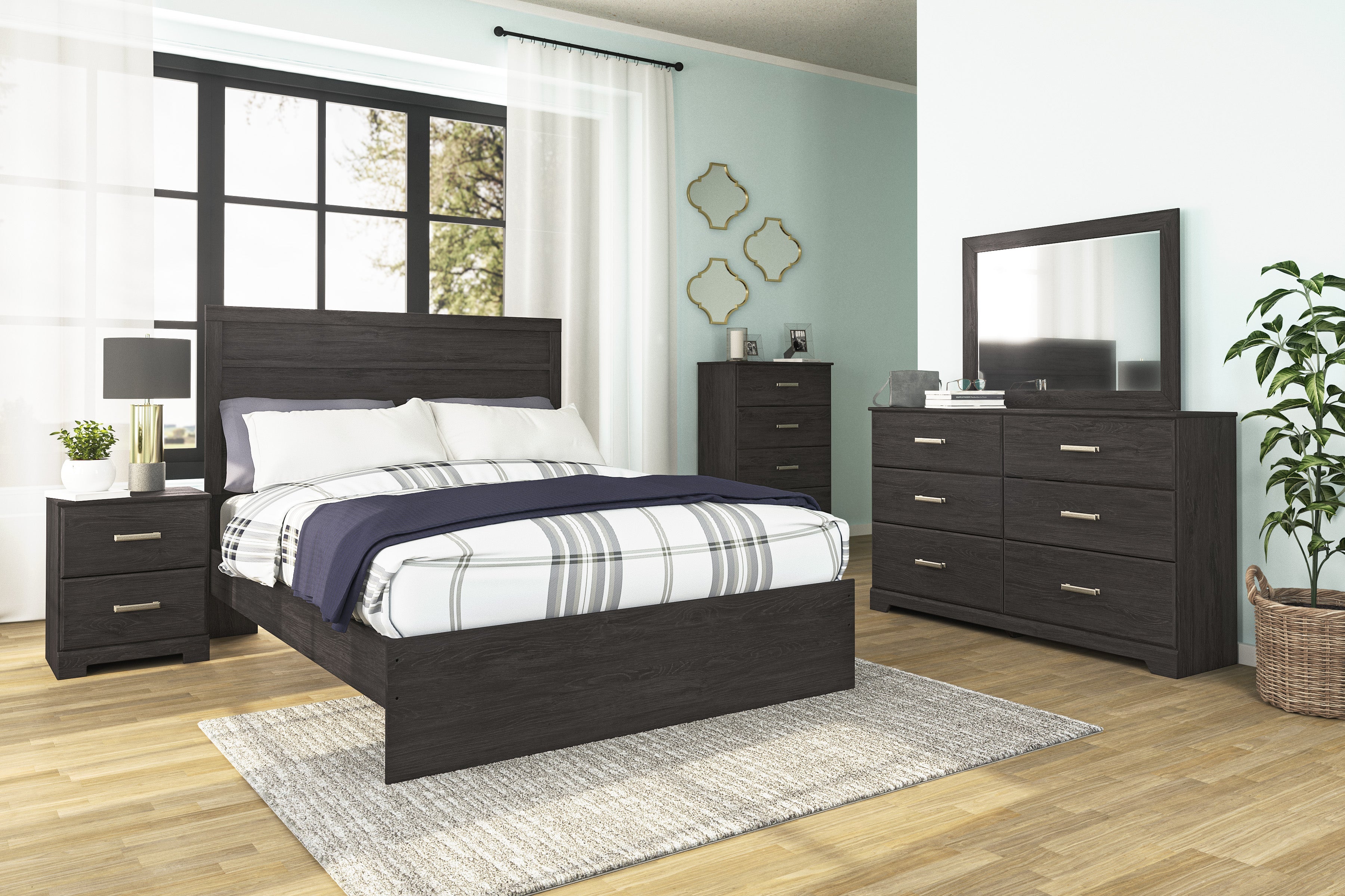 Belachime Full Panel Bed with Mirrored Dresser