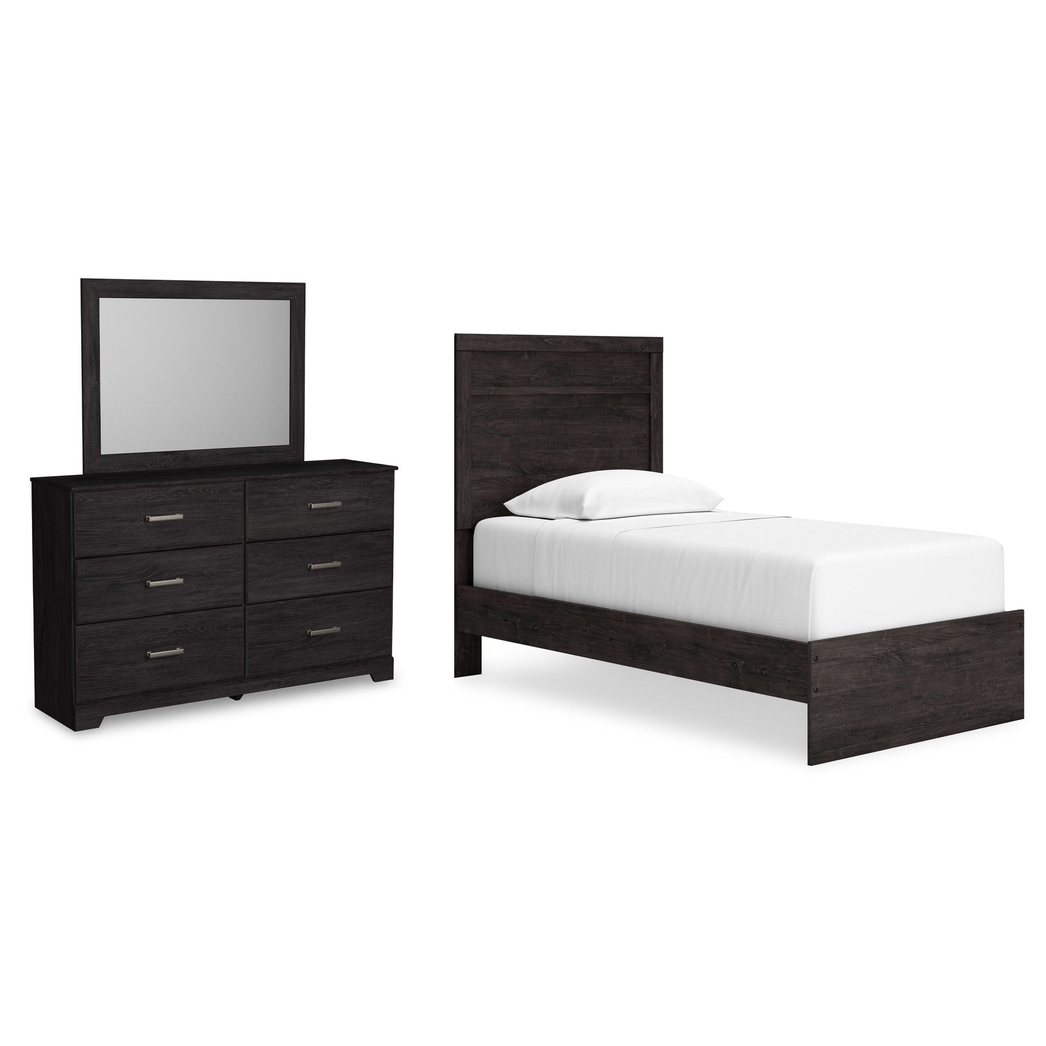 Belachime Twin Panel Bed with Mirrored Dresser