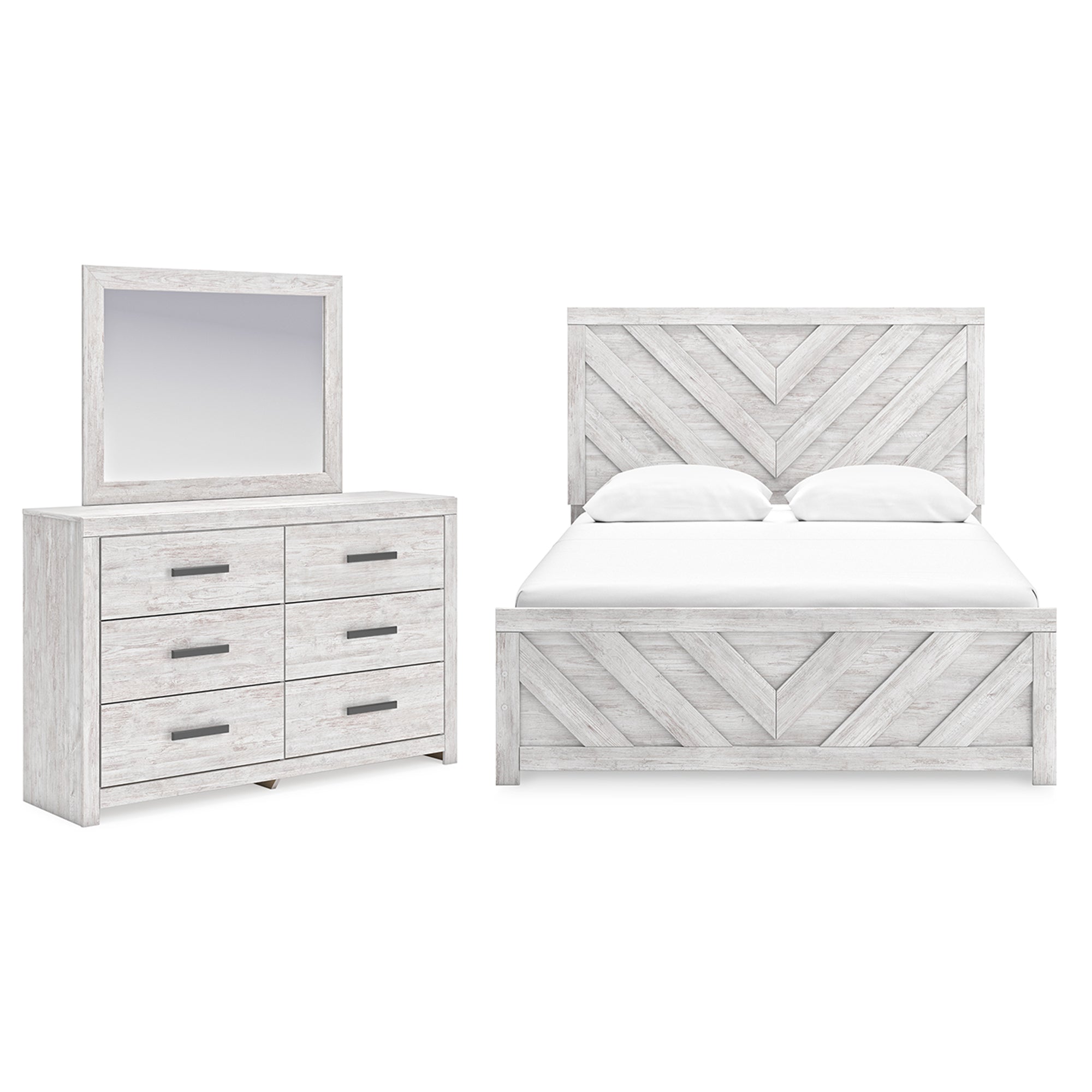 Cayboni Queen Panel Bed with Mirrored Dresser