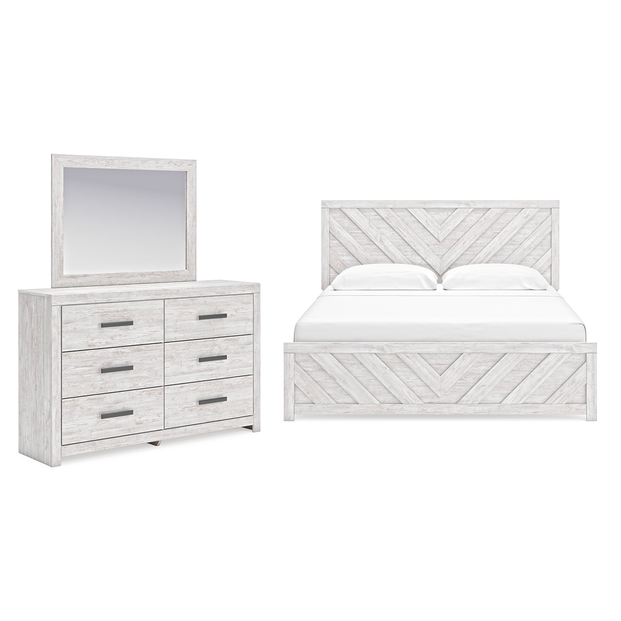 Cayboni King Panel Bed with Mirrored Dresser