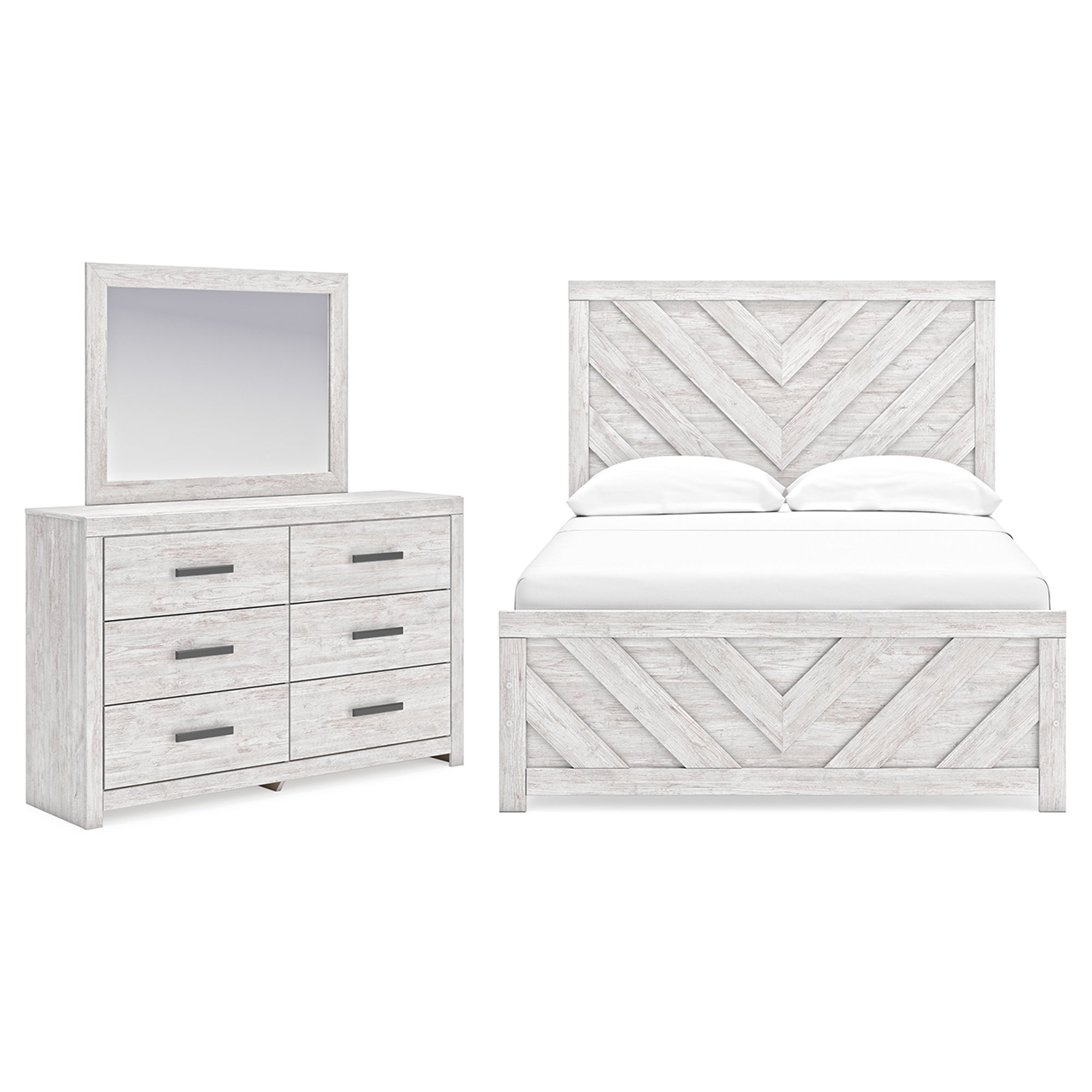 Cayboni Full Panel Bed with Mirrored Dresser