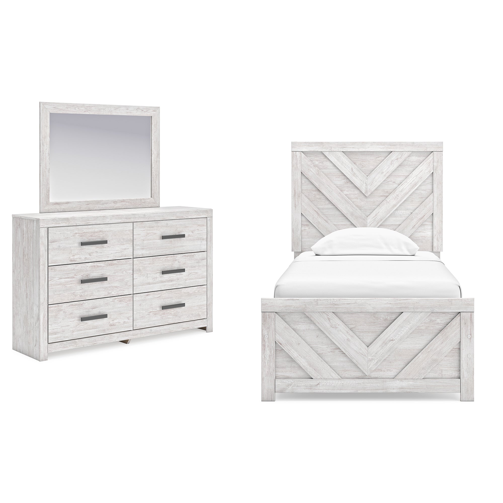 Cayboni Twin Panel Bed with Mirrored Dresser