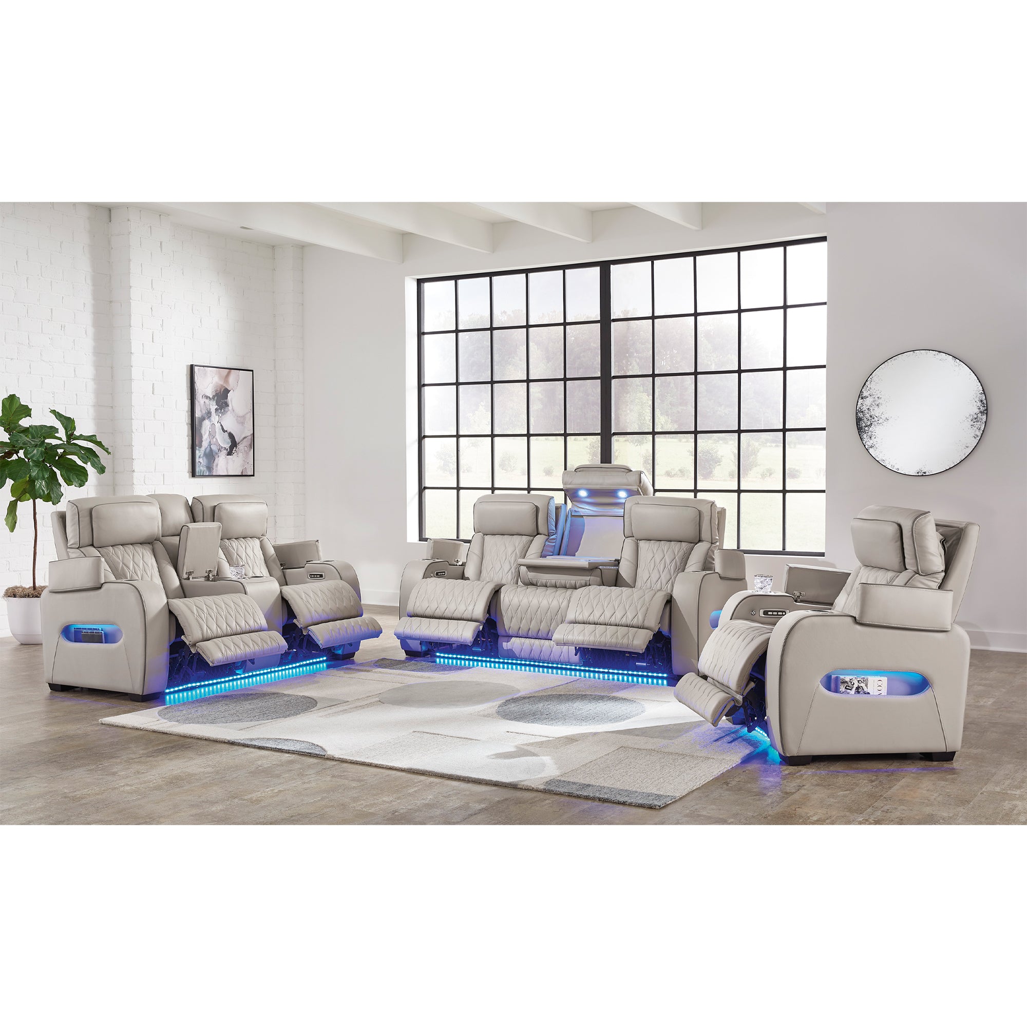 Boyington Triple Power Leather Sofa and Loveseat Set with Massage