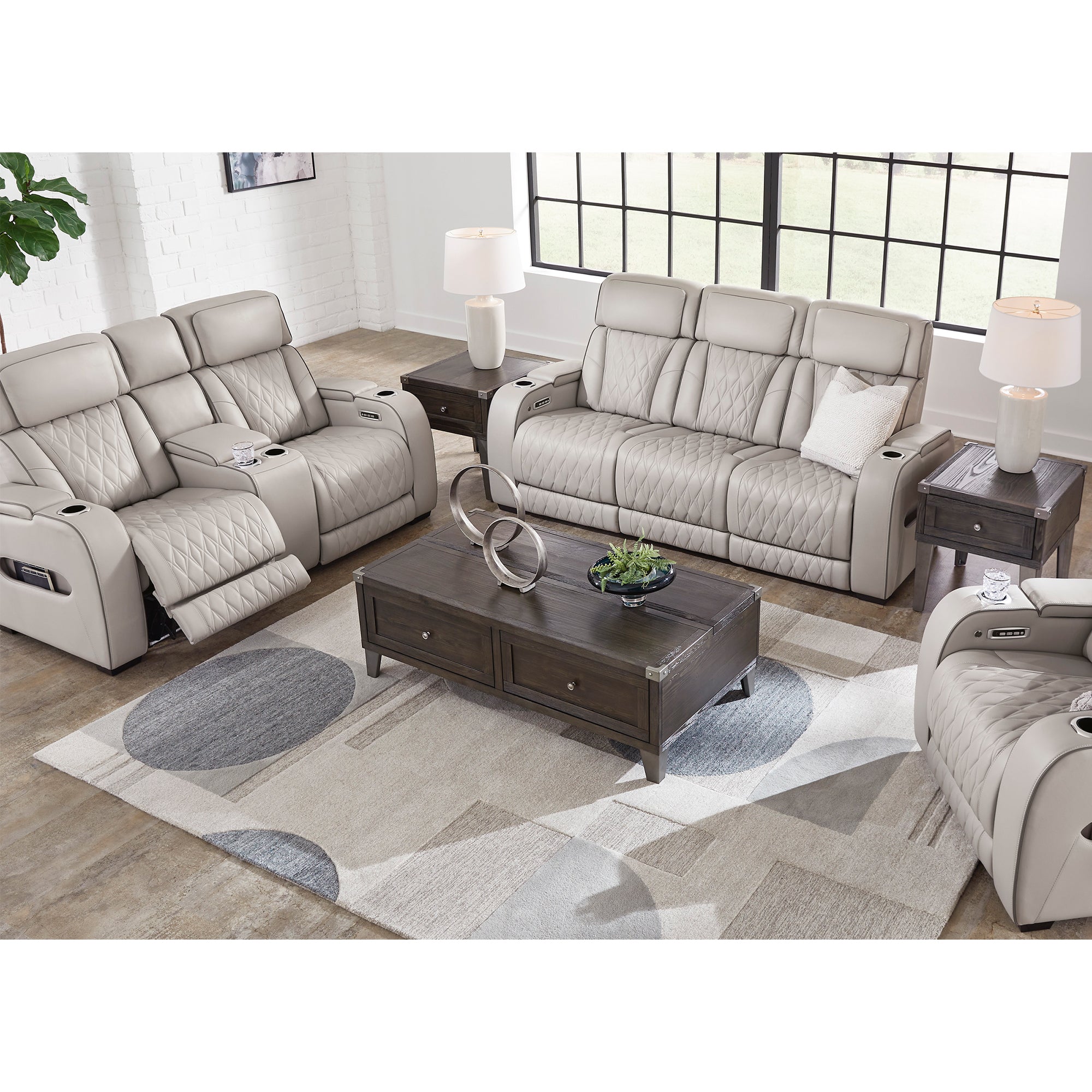 Boyington Triple Power Leather Sofa and Loveseat Set with Massage