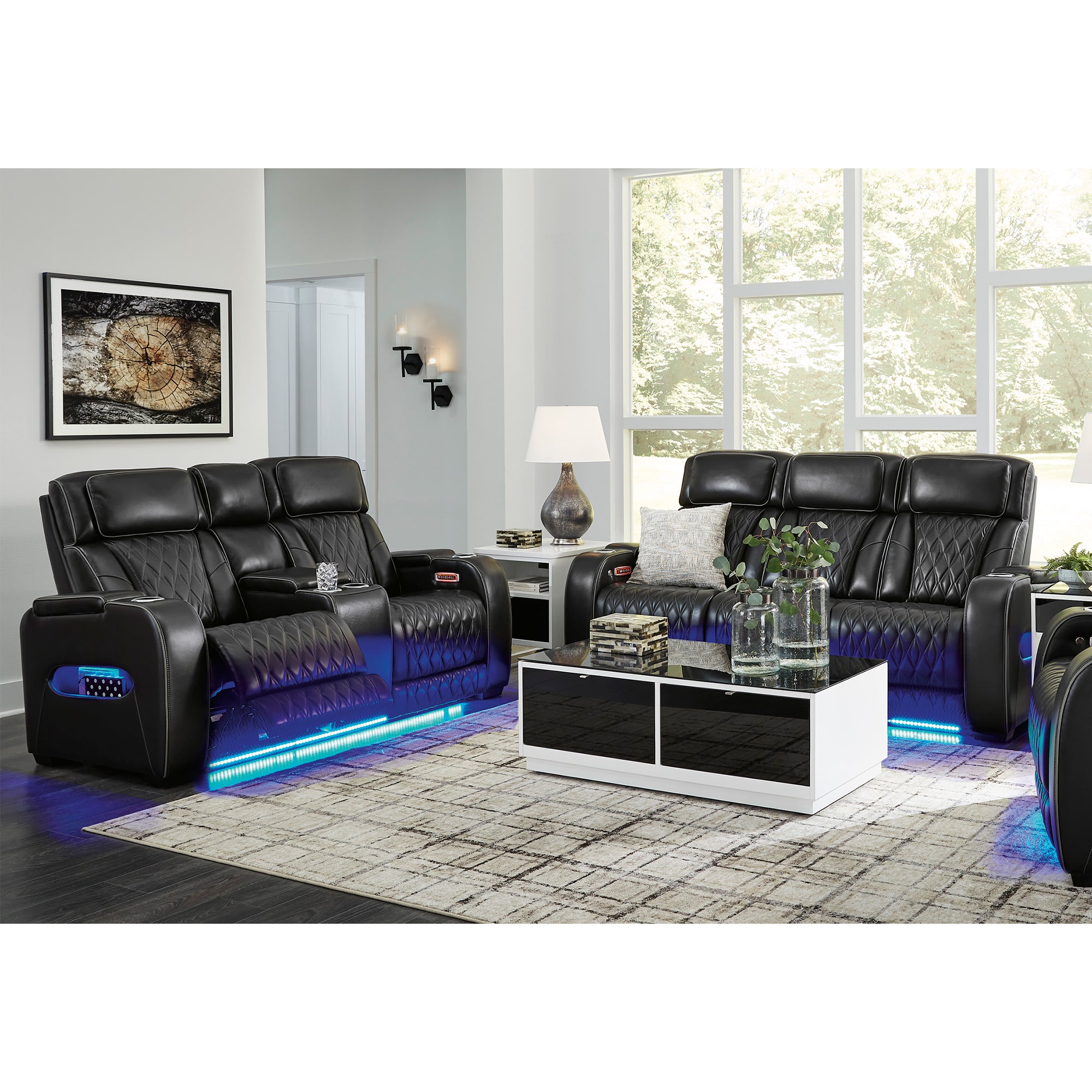 Boyington Triple Power Leather Sofa and Loveseat Set with Massage