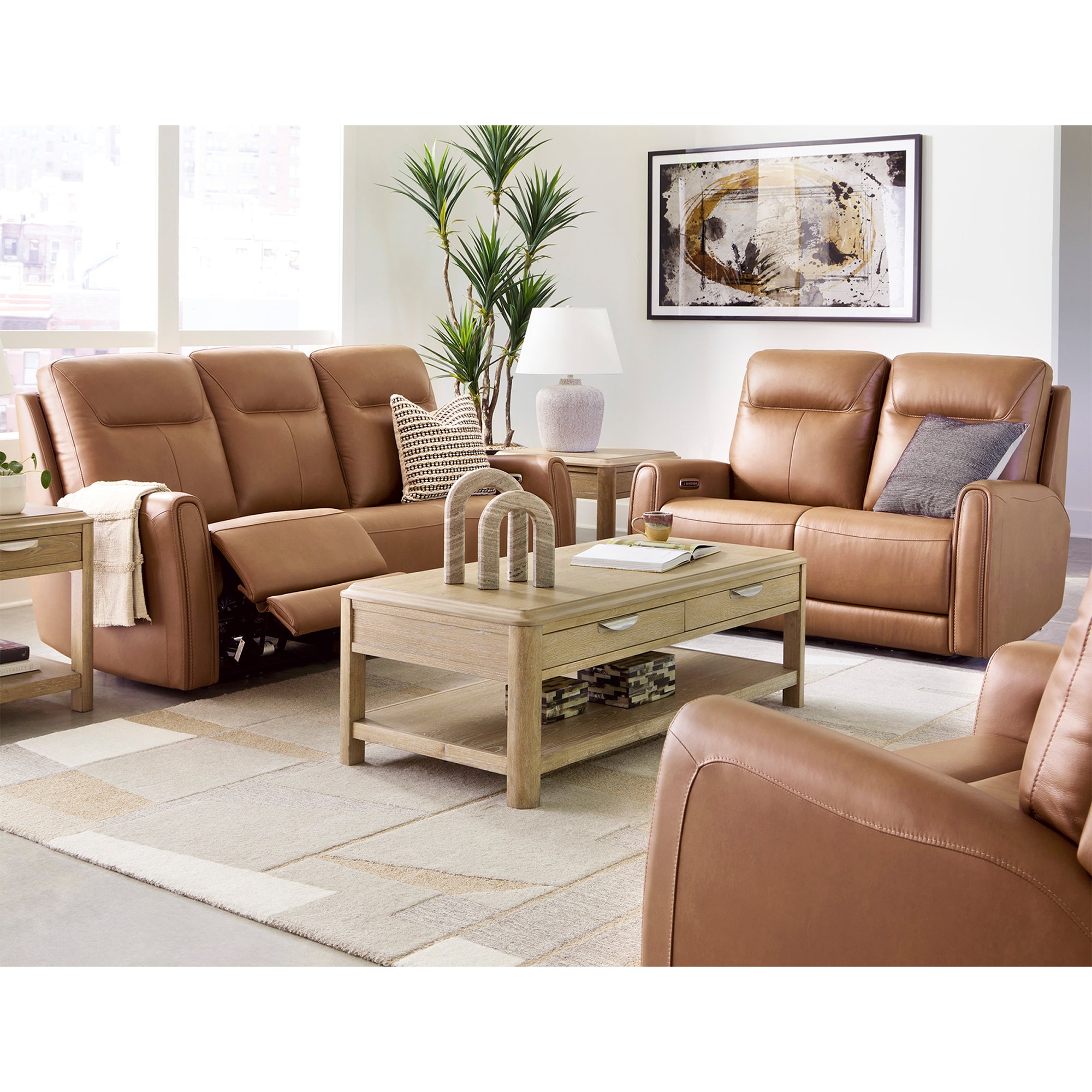 Tryanny Triple Power Leather Reclining Loveseat