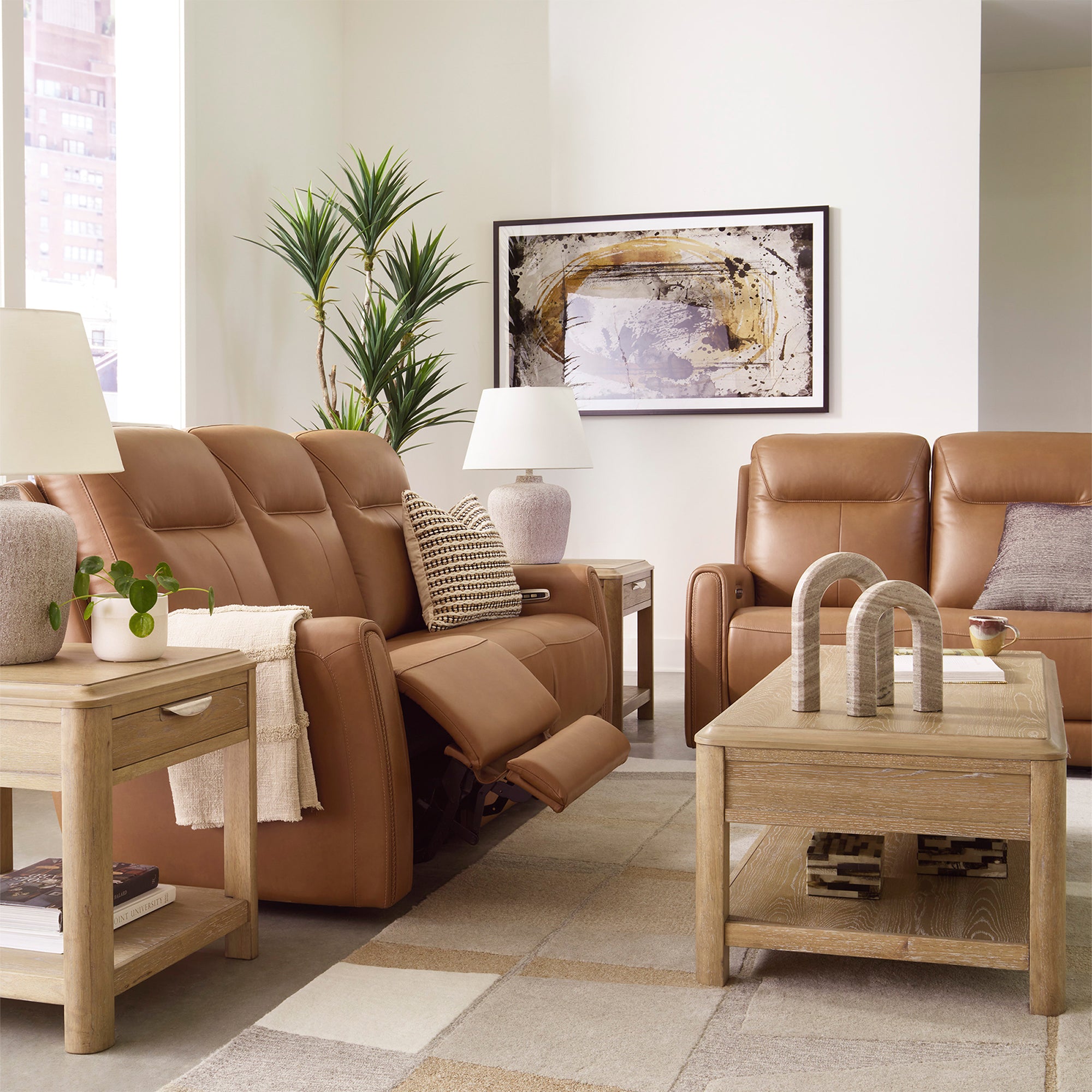 Tryanny Triple Power Leather Reclining Loveseat