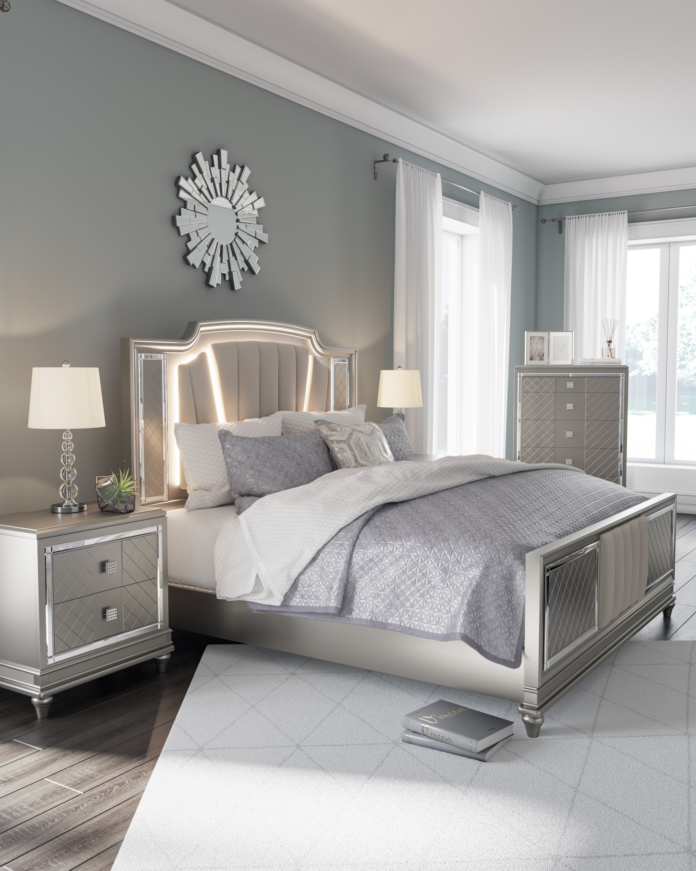 Chevanna King Panel Bed with Mirrored Dresser