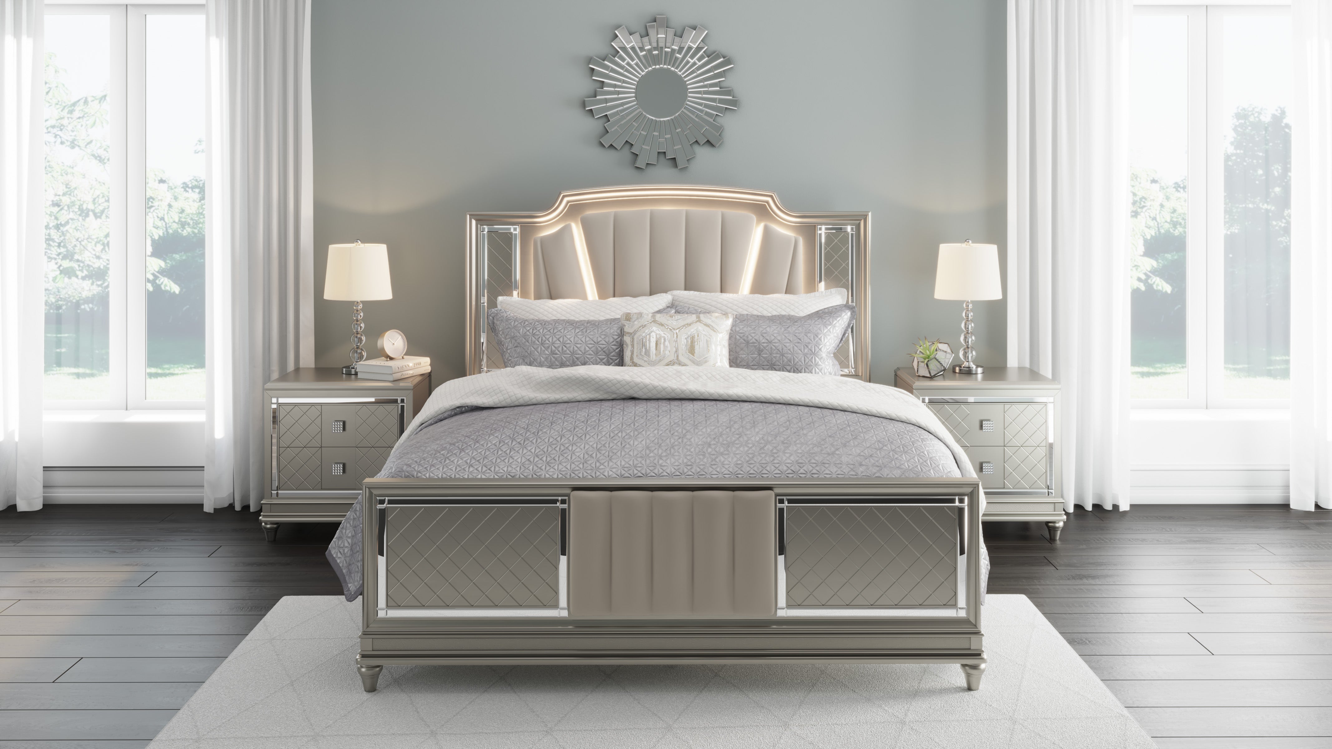 Chevanna King Panel Bed with Mirrored Dresser