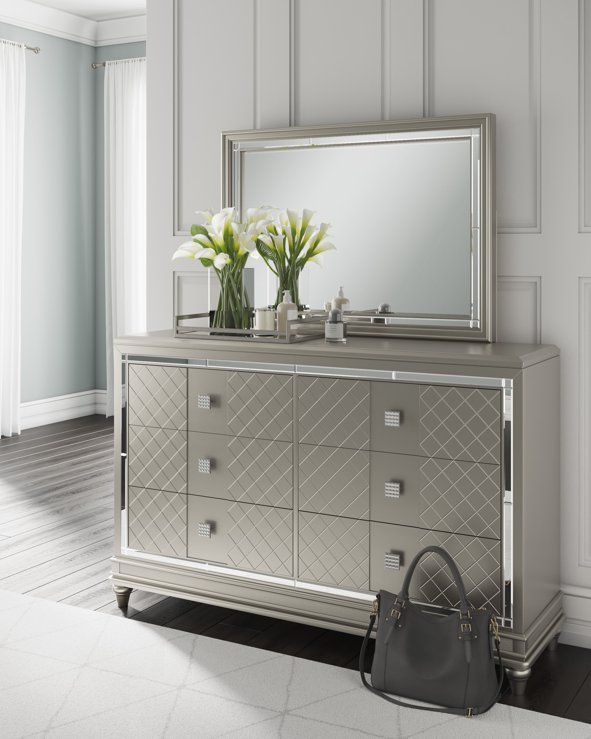 Chevanna King Panel Bed with Mirrored Dresser