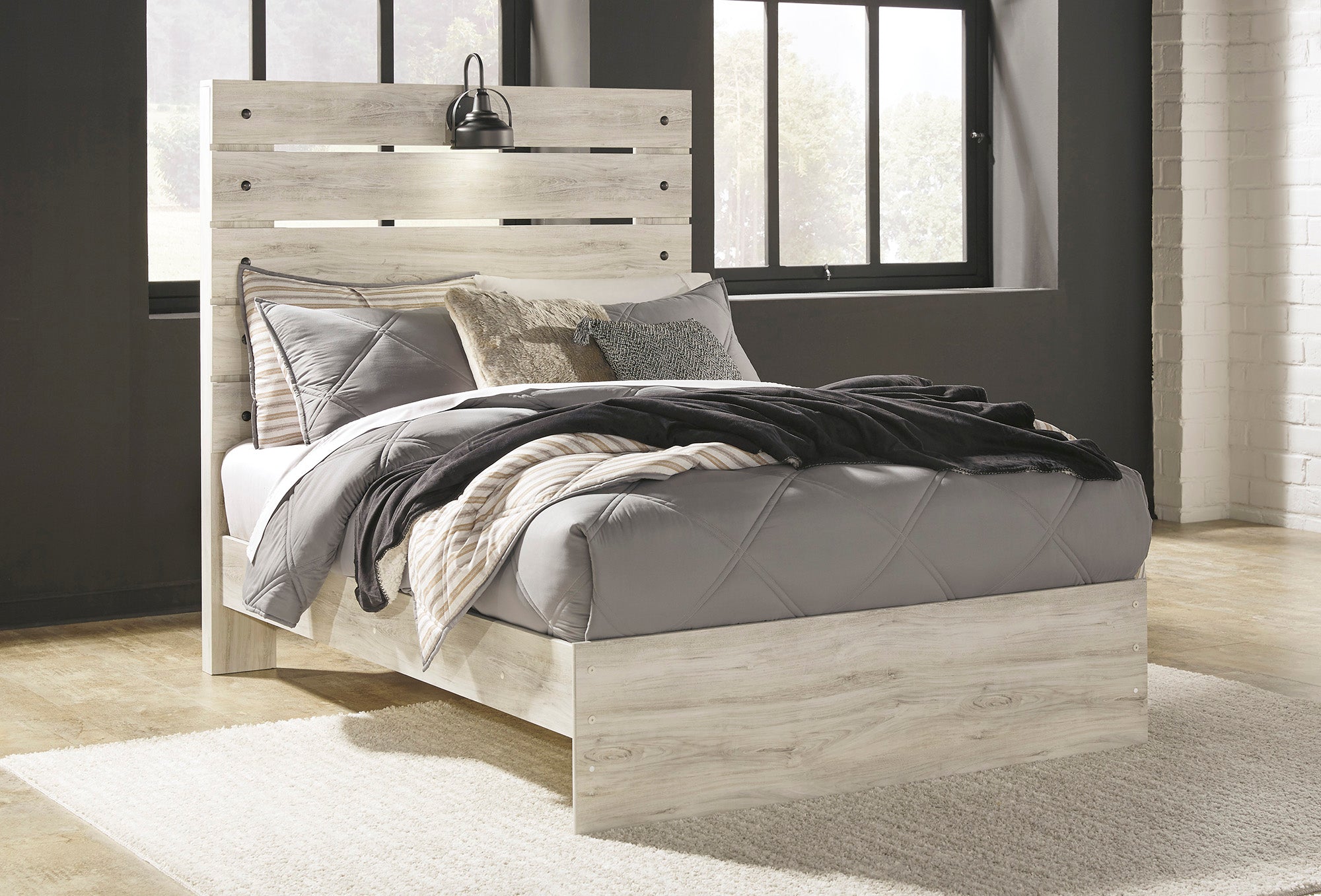 Cambeck Full Panel Bed with Mirrored Dresser