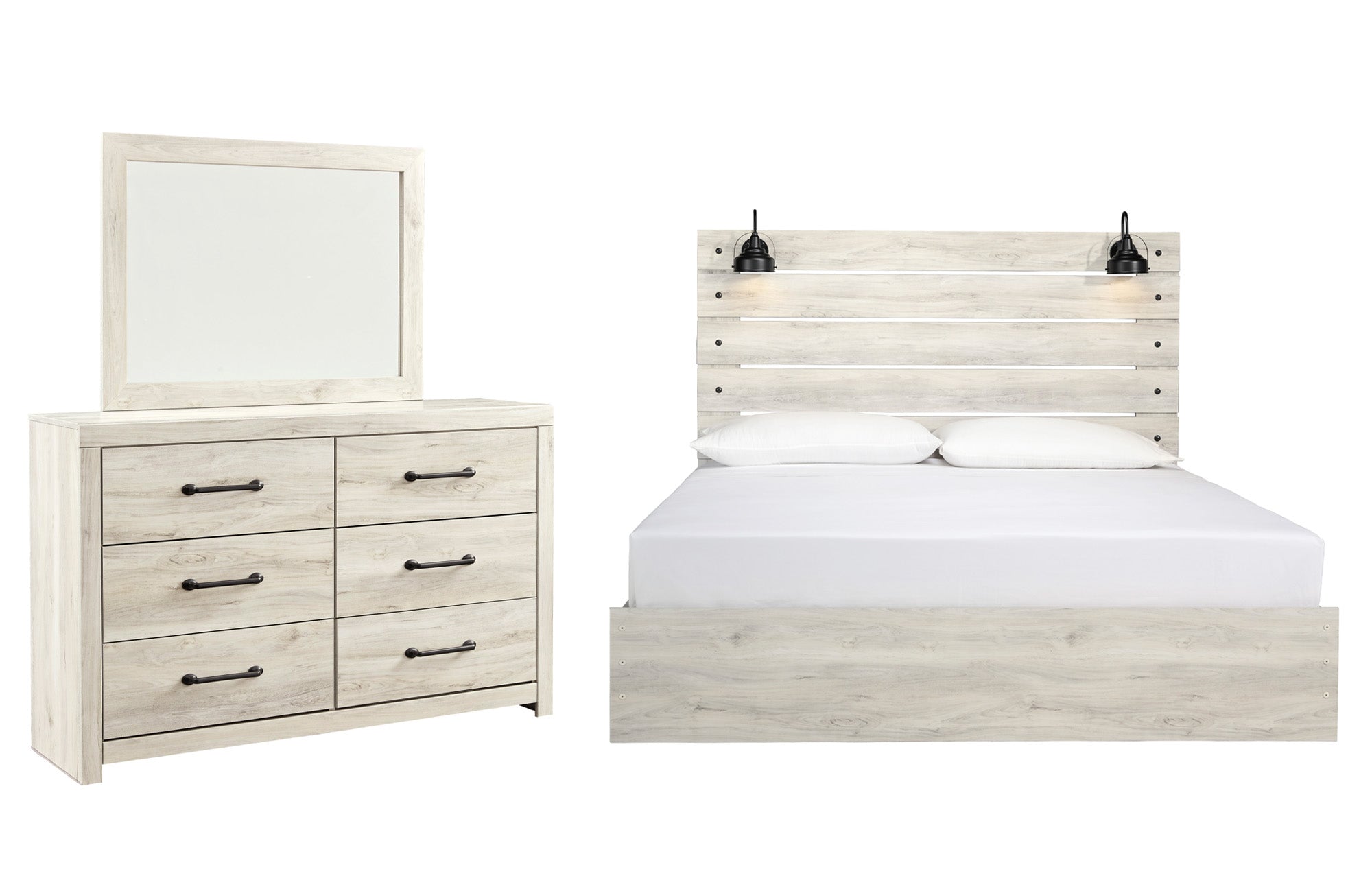 Cambeck King Panel Bed with Mirrored Dresser