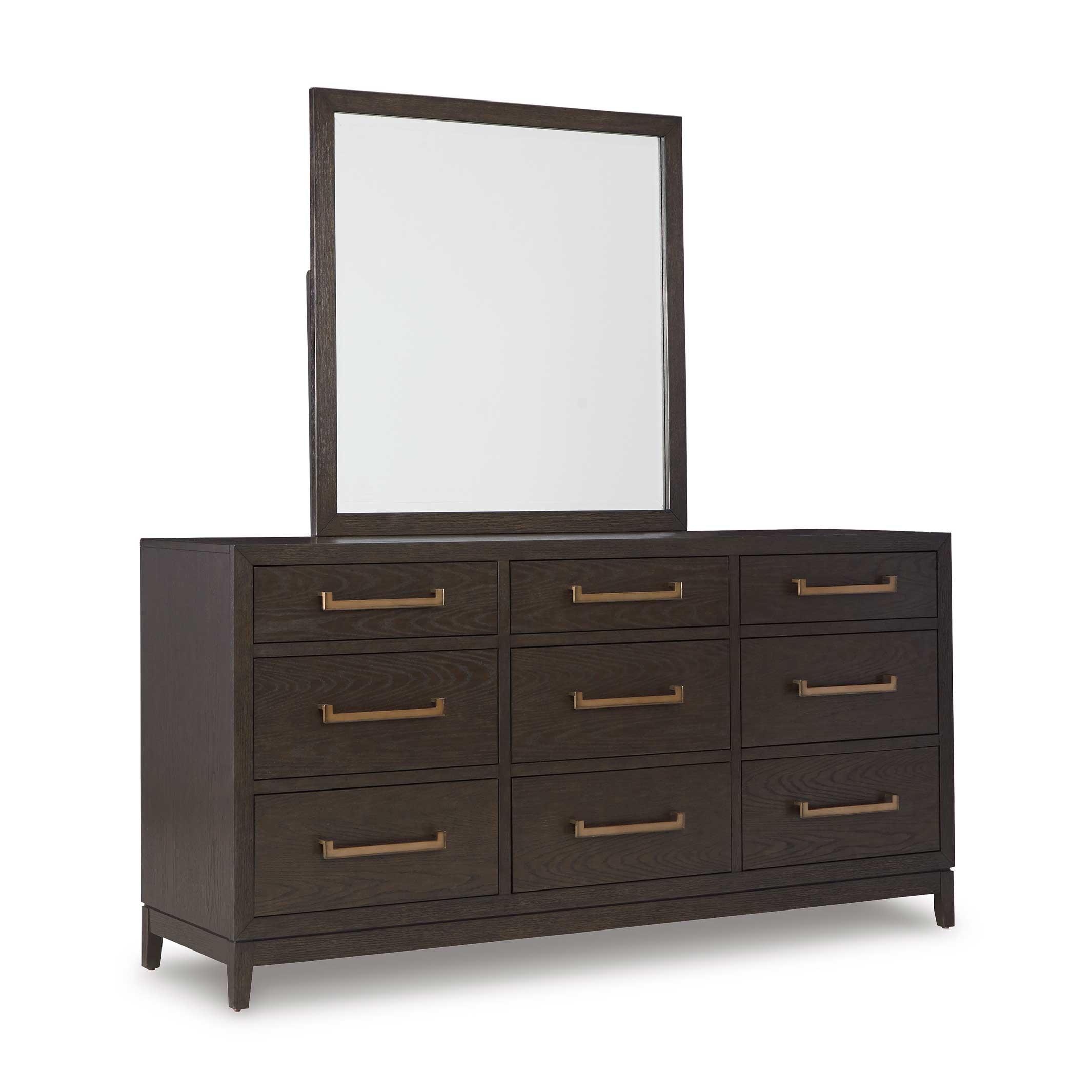 Burkhaus Queen Upholstered Bed with Mirrored Dresser