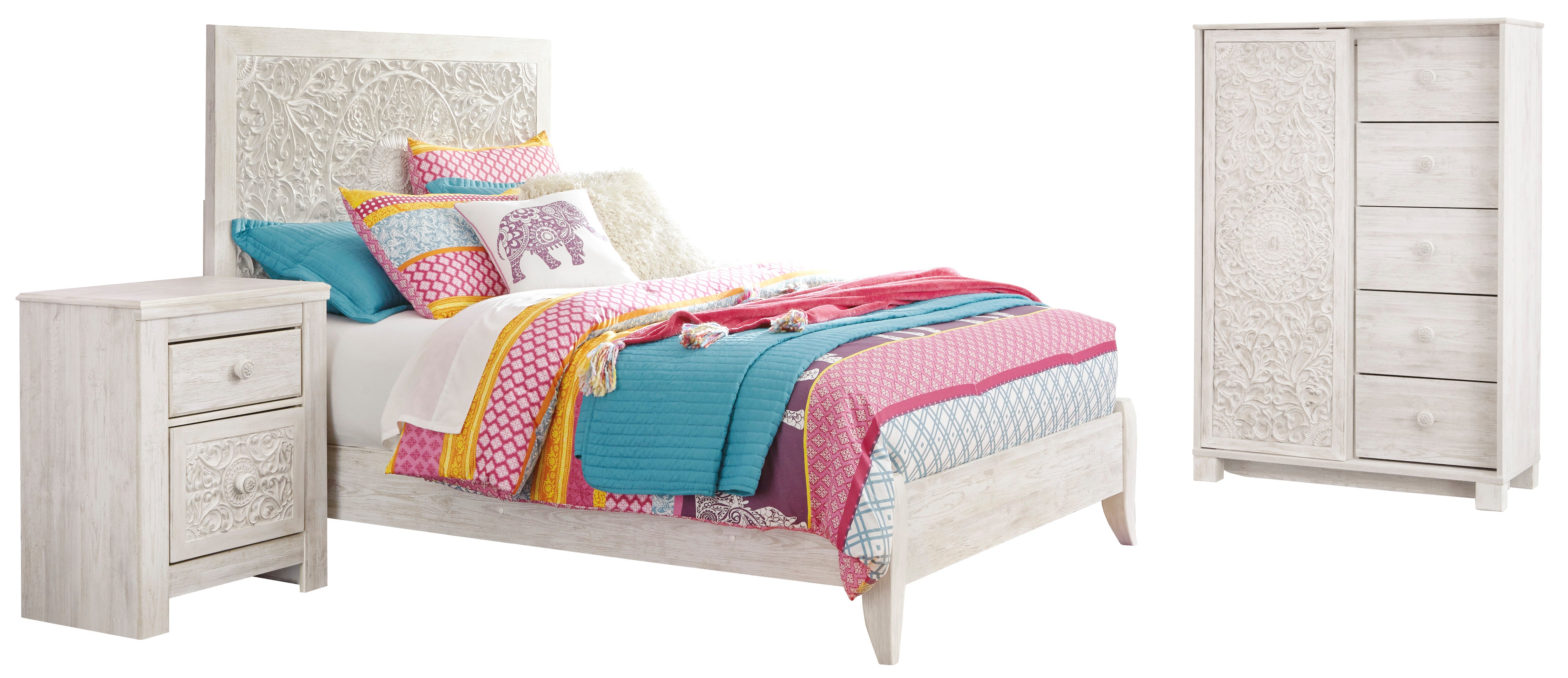 Paxberry Full Panel Bed with Mirrored Dresser