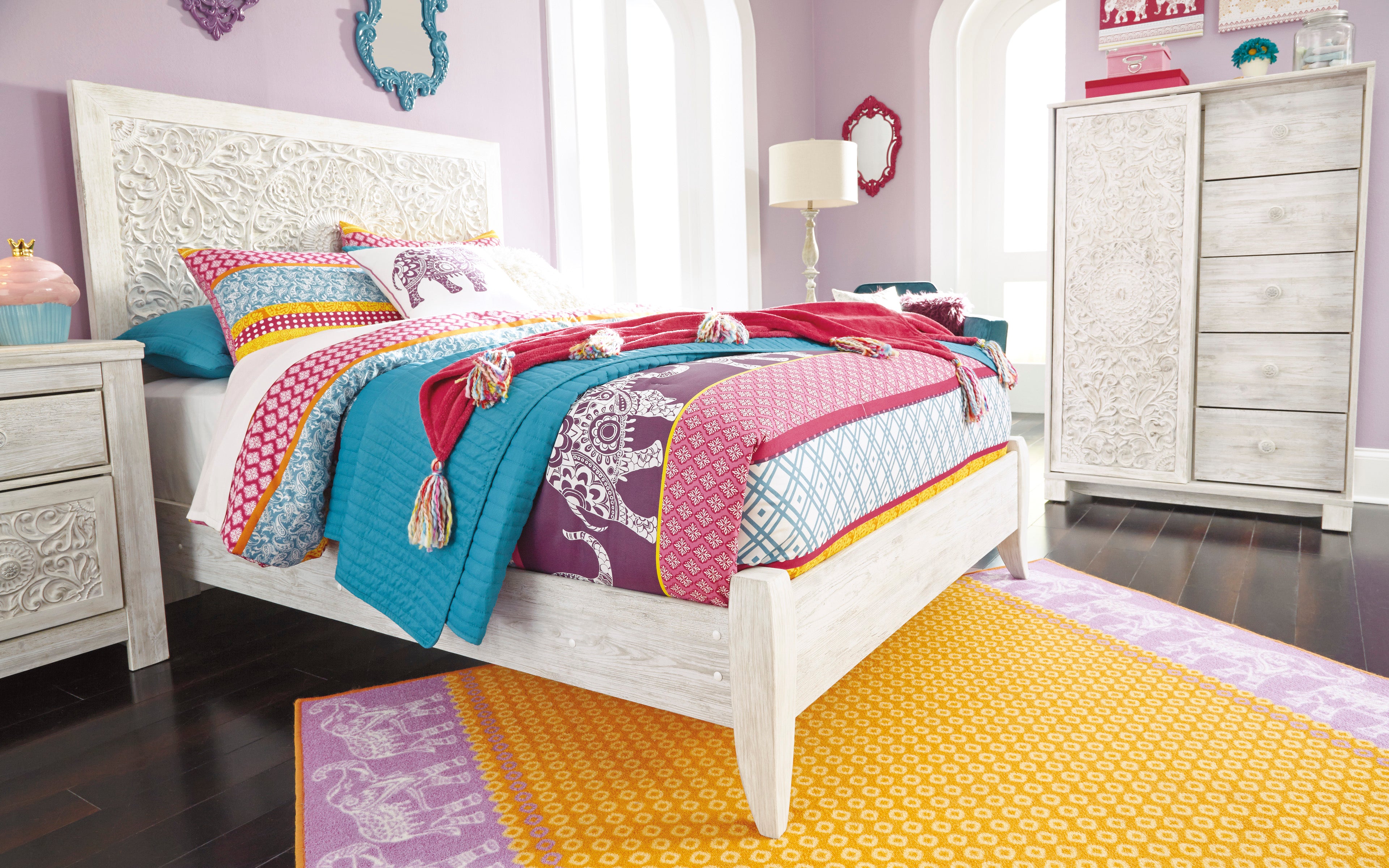 Paxberry Full Panel Bed with Mirrored Dresser