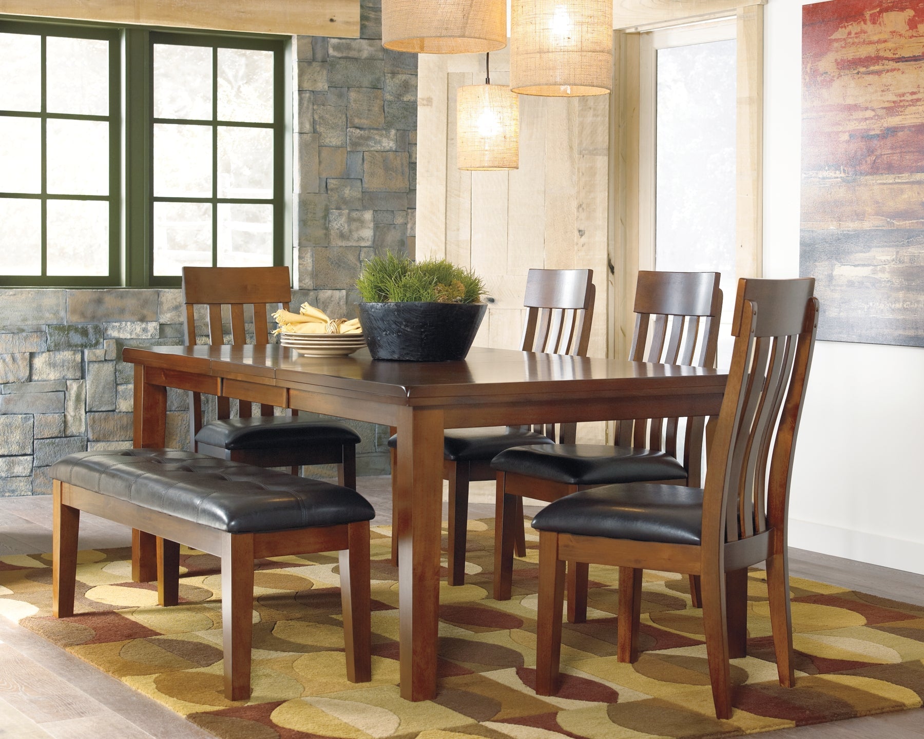 Ralene Dining Table and 4 Chairs and Bench