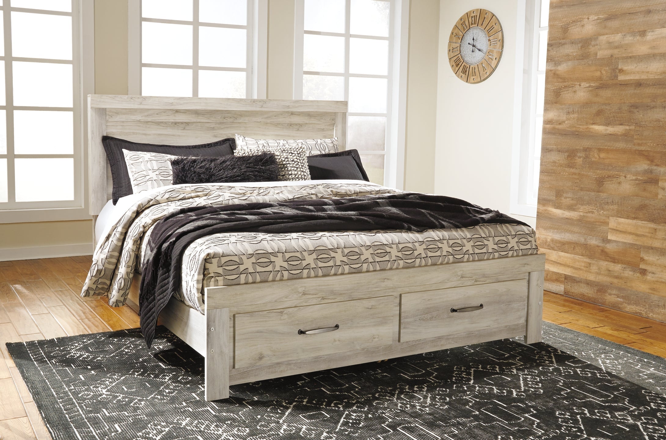 Bellaby King Platform Bed with 2 Storage Drawers with Mirrored Dresser